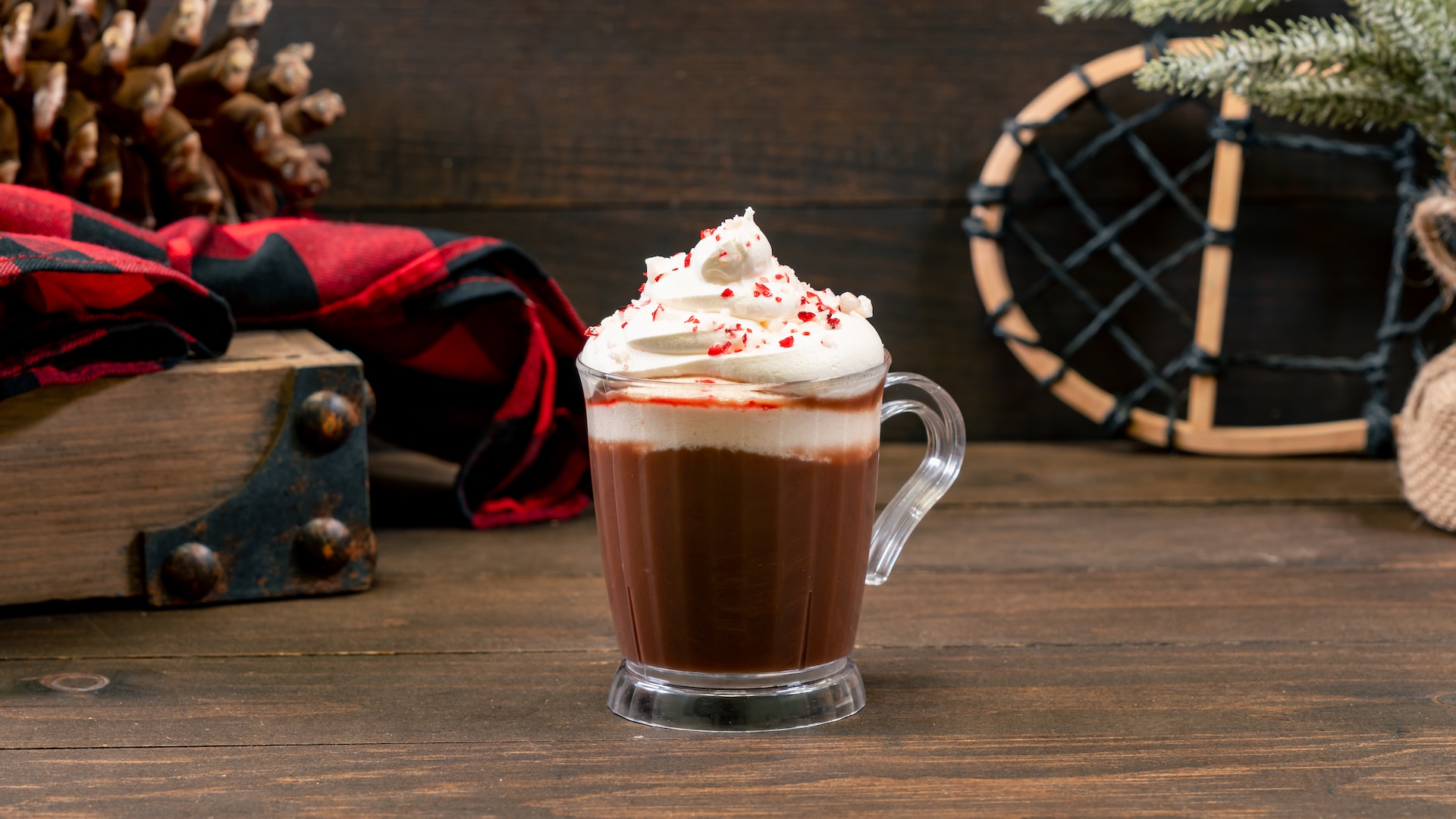 Hot Chocolate Vodka Cocktail with vanilla vodka topped with whipped cream and peppermint candy (New) 