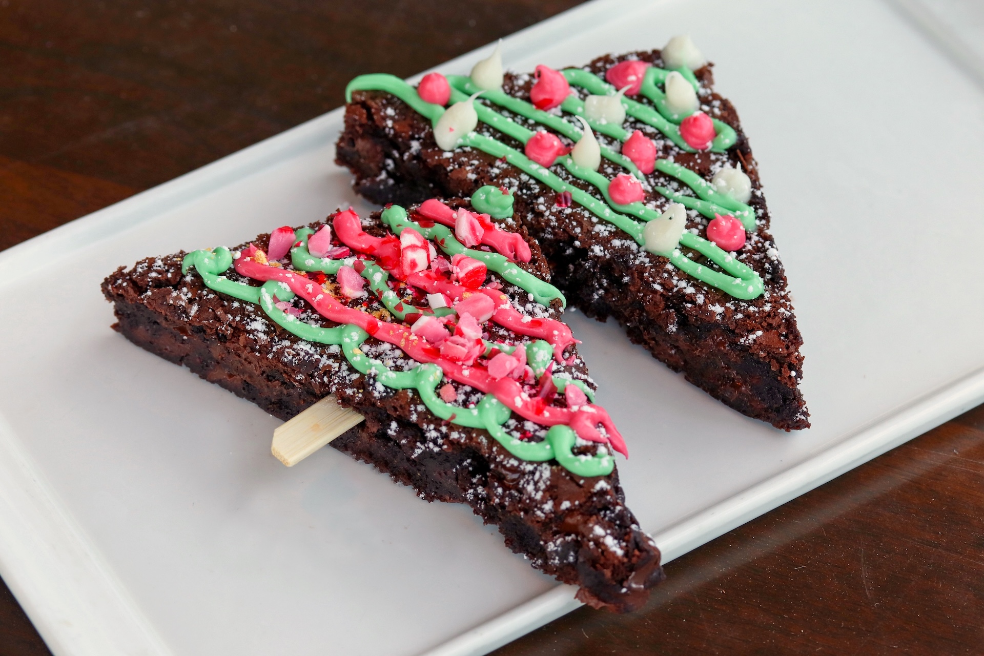 Holiday Brownie: Holiday icing and crushed peppermint 