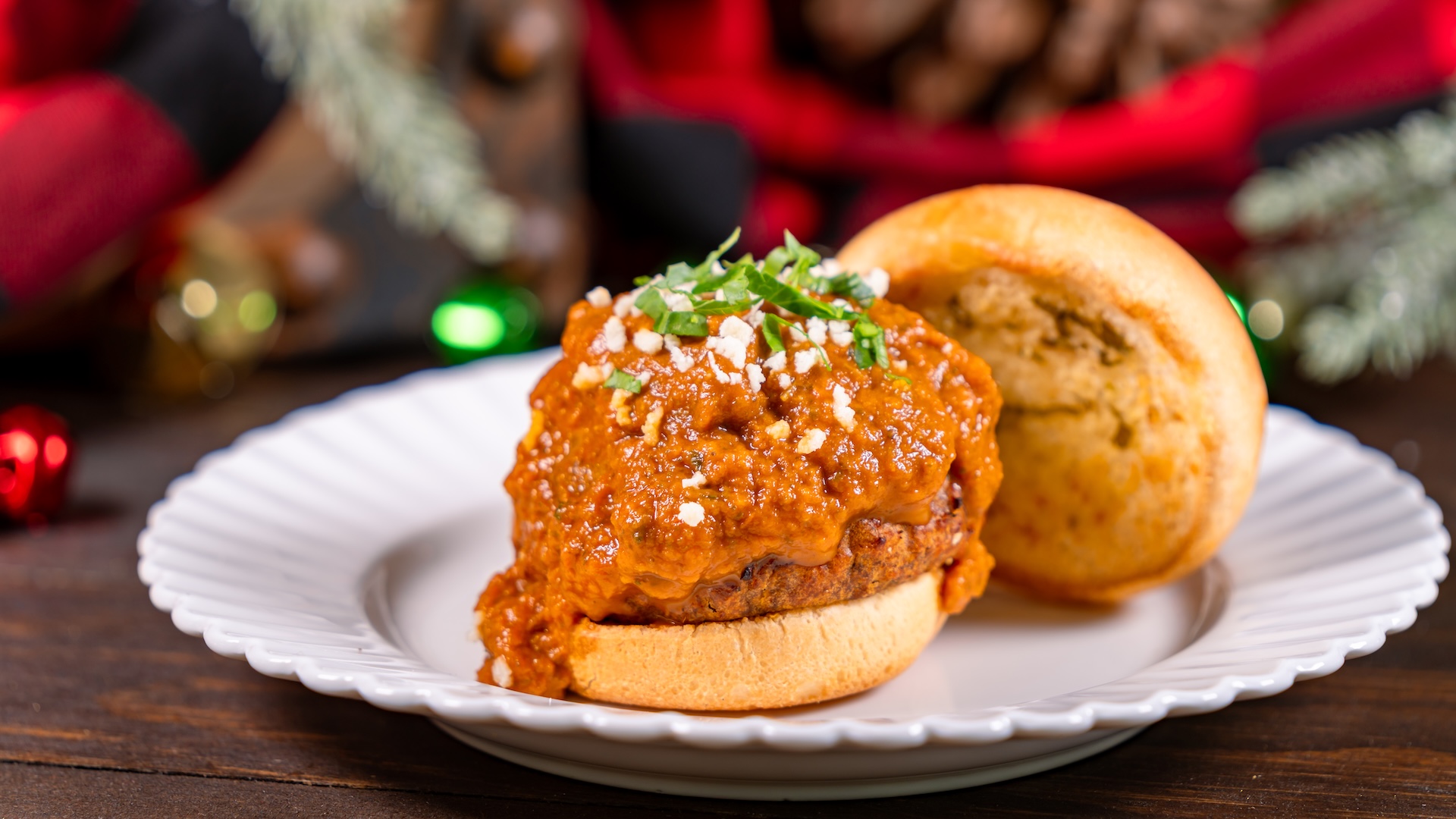 Meatball Slider: IMPOSSIBLE meatballs, marinara sauce, and parmesan (Plant-based) 