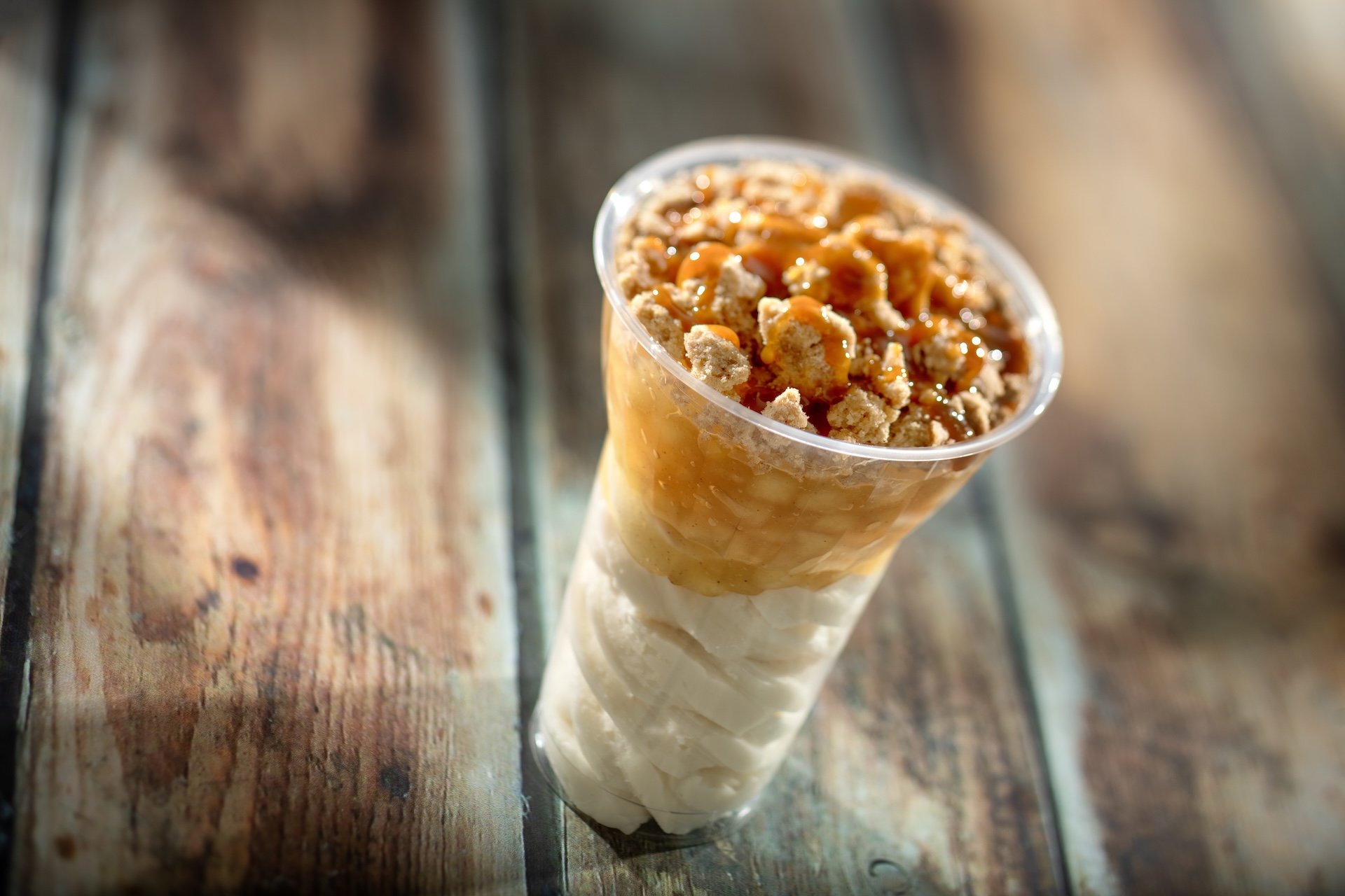 Apple Pie Sundae: Apple pie filling with vanilla ice cream and caramel sauce topped with streusel (New)