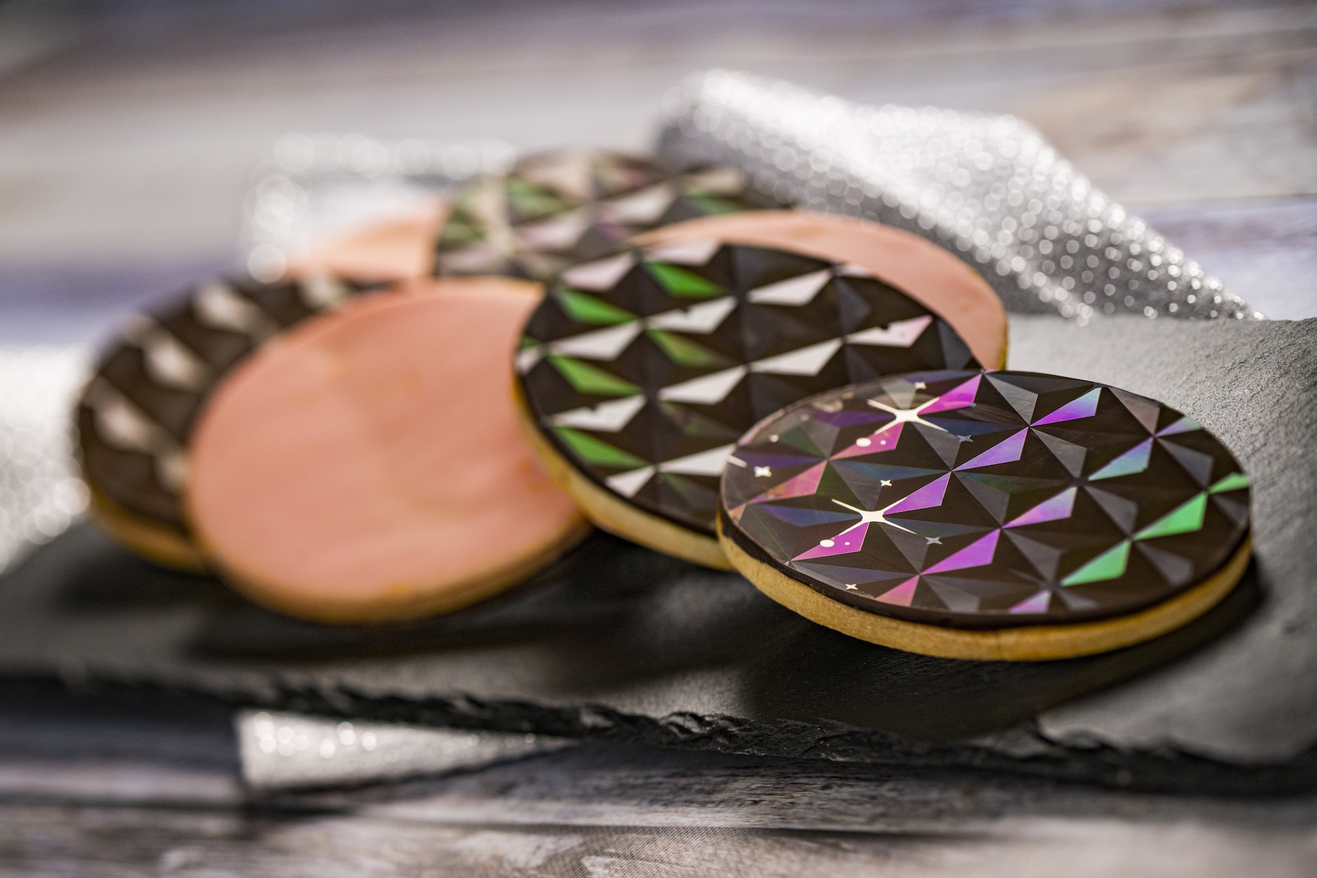 Prototype Cookie: Sugar cookie with orange-cranberry icing and dark chocolate (New)