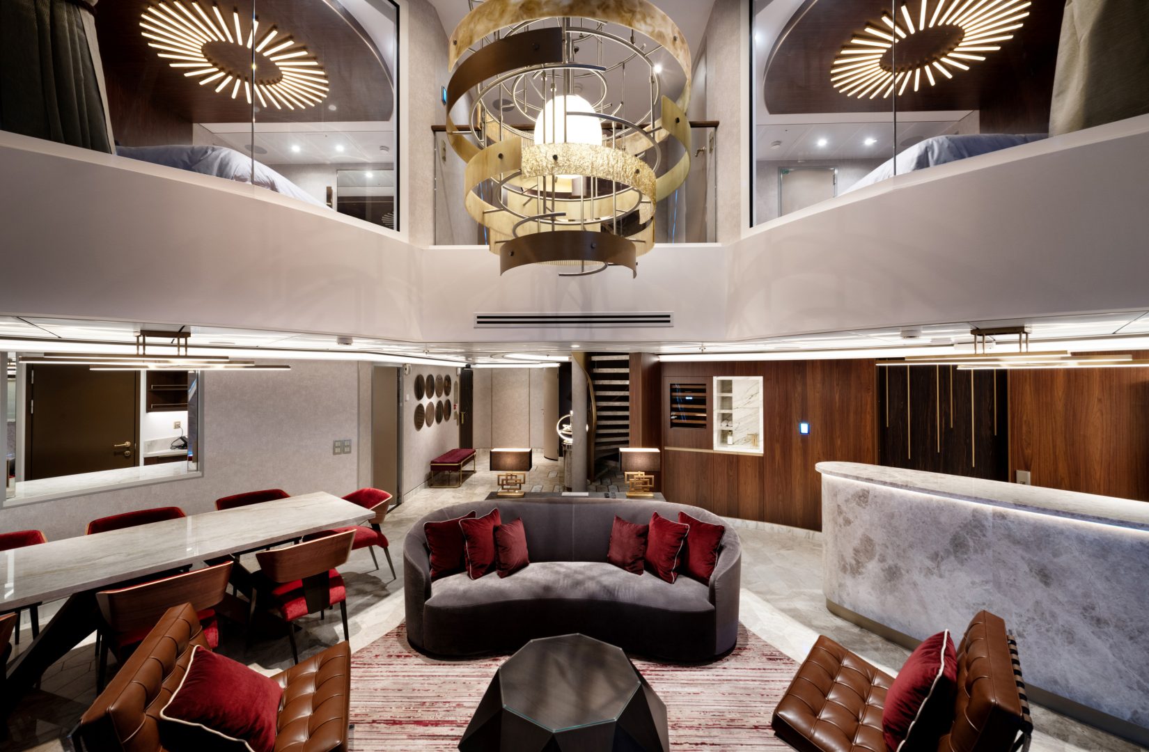 The Destiny Tower Suite honors the mighty legacy of Iron Man with a luxurious take on the sleek, industrial designs of Tony Stark. Located in the ship’s forward funnel, this nearly 2,000-square-foot suite accommodates up to eight guests and offers incredible views through an expansive two-story window; designated areas for eating, sleeping and playing; and other perks like a full kitchen and private ensuite elevator.