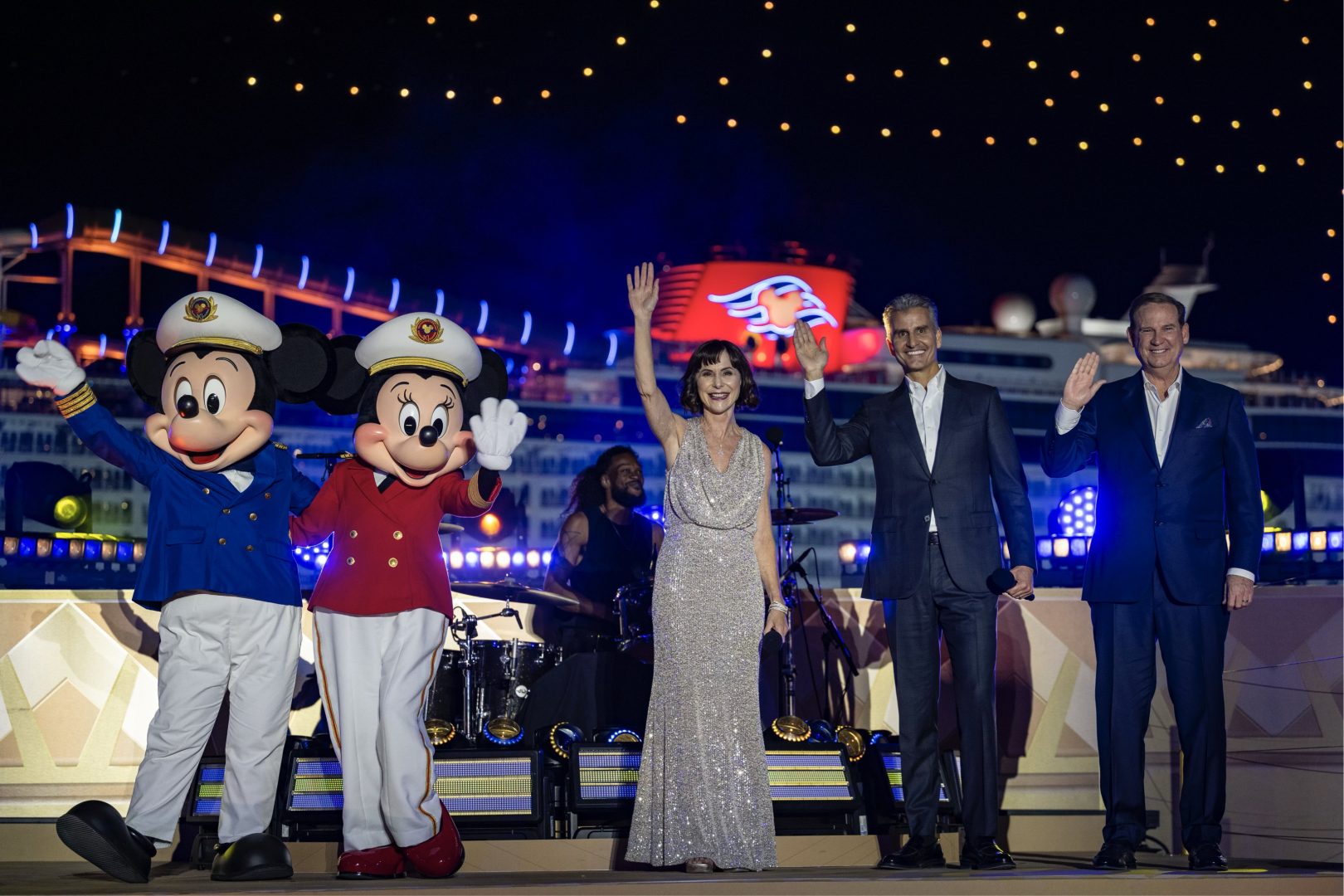 Mickey, Minnie, Susan, Josh and Joe at the Christening for the Disney Destiny