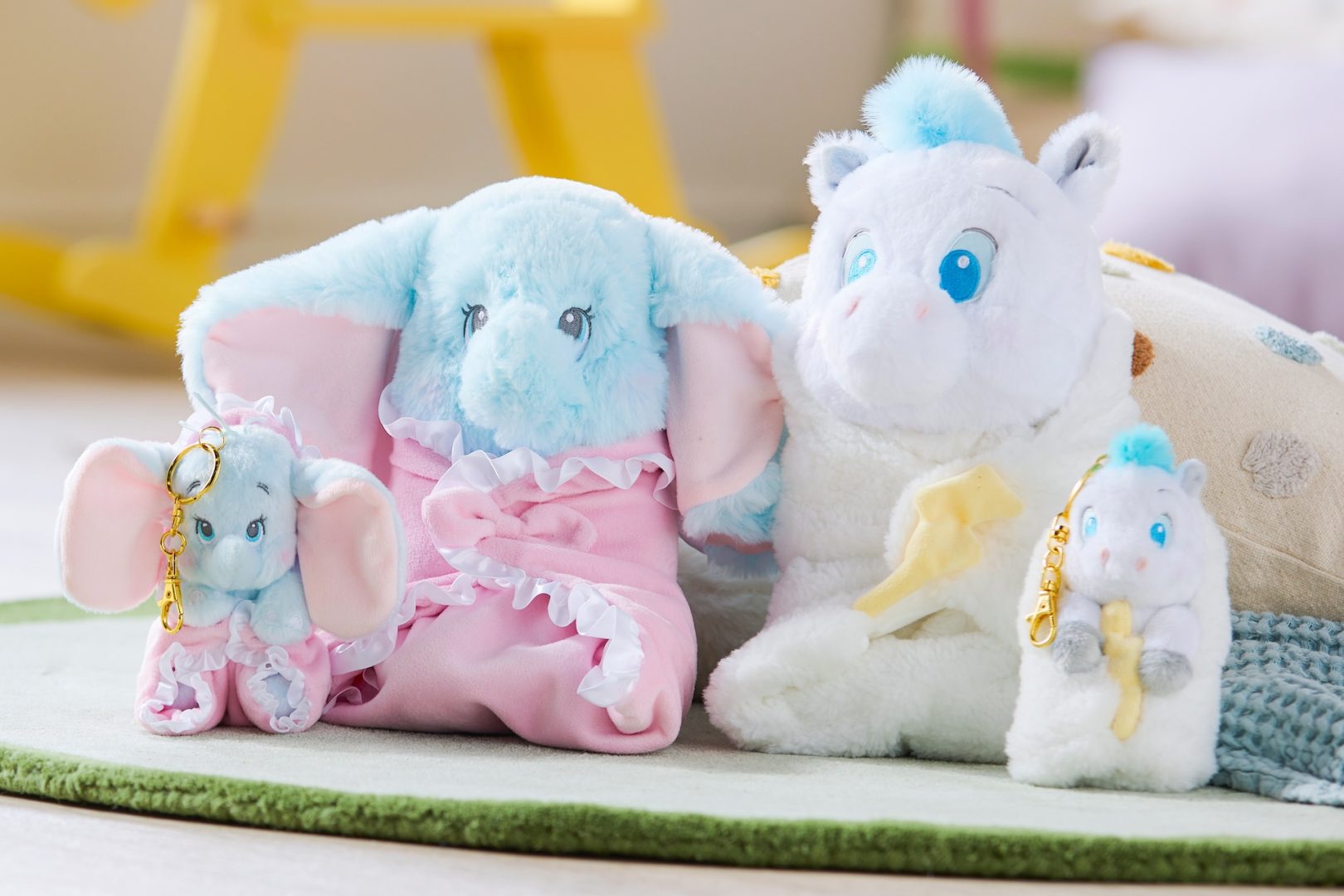 Pastel baby plush and plush keychains from Disney Store Japan