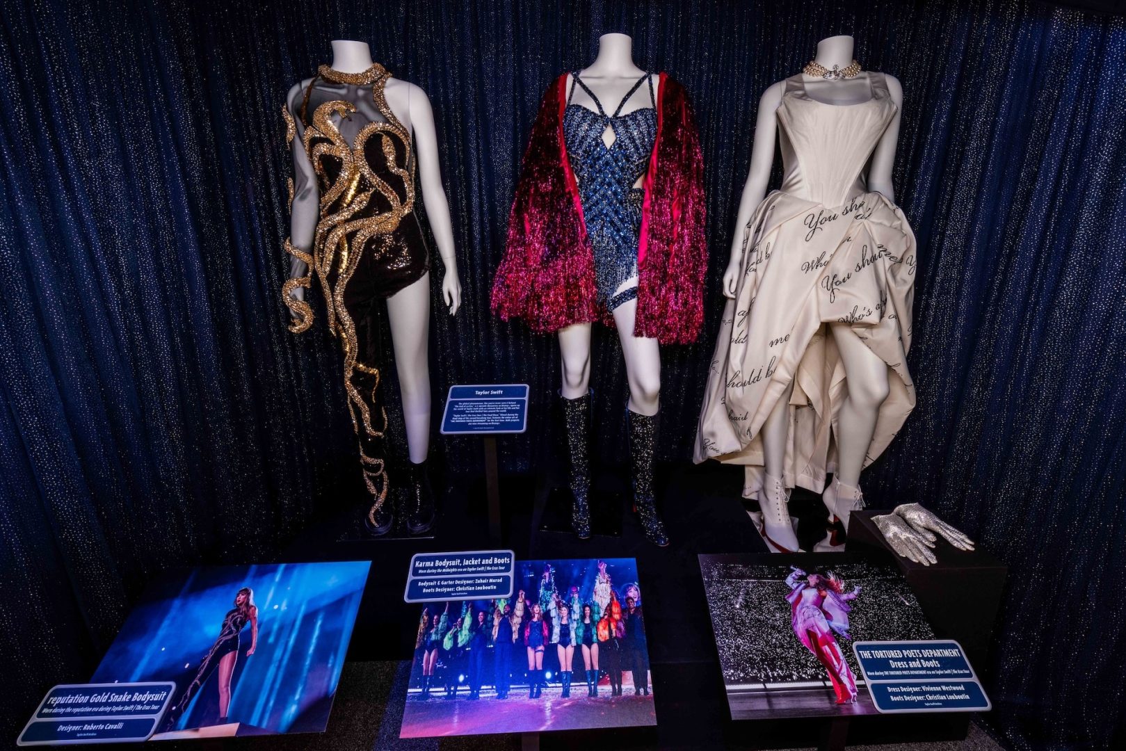 Taylor Swift Eras Tour costume exhibit at Walt Disney Presents inside Disney&rsquo;s Hollywood Studios
