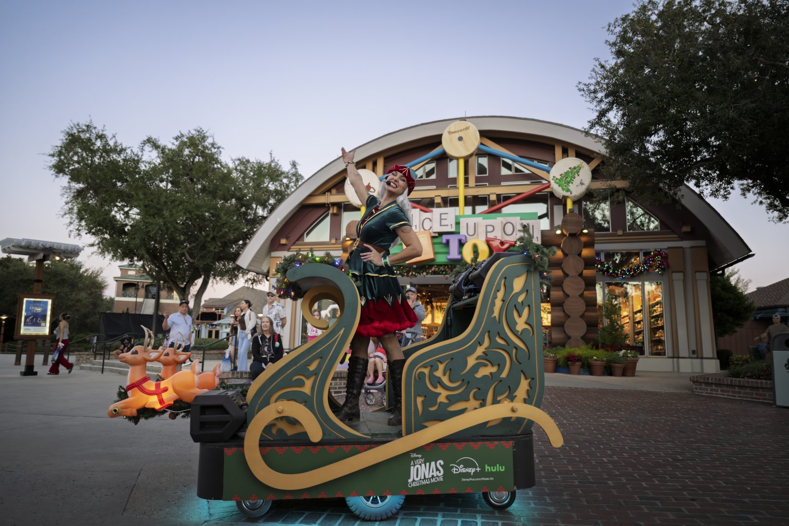 A Roaming DJ Sleigh, moving throughout Disney Springs