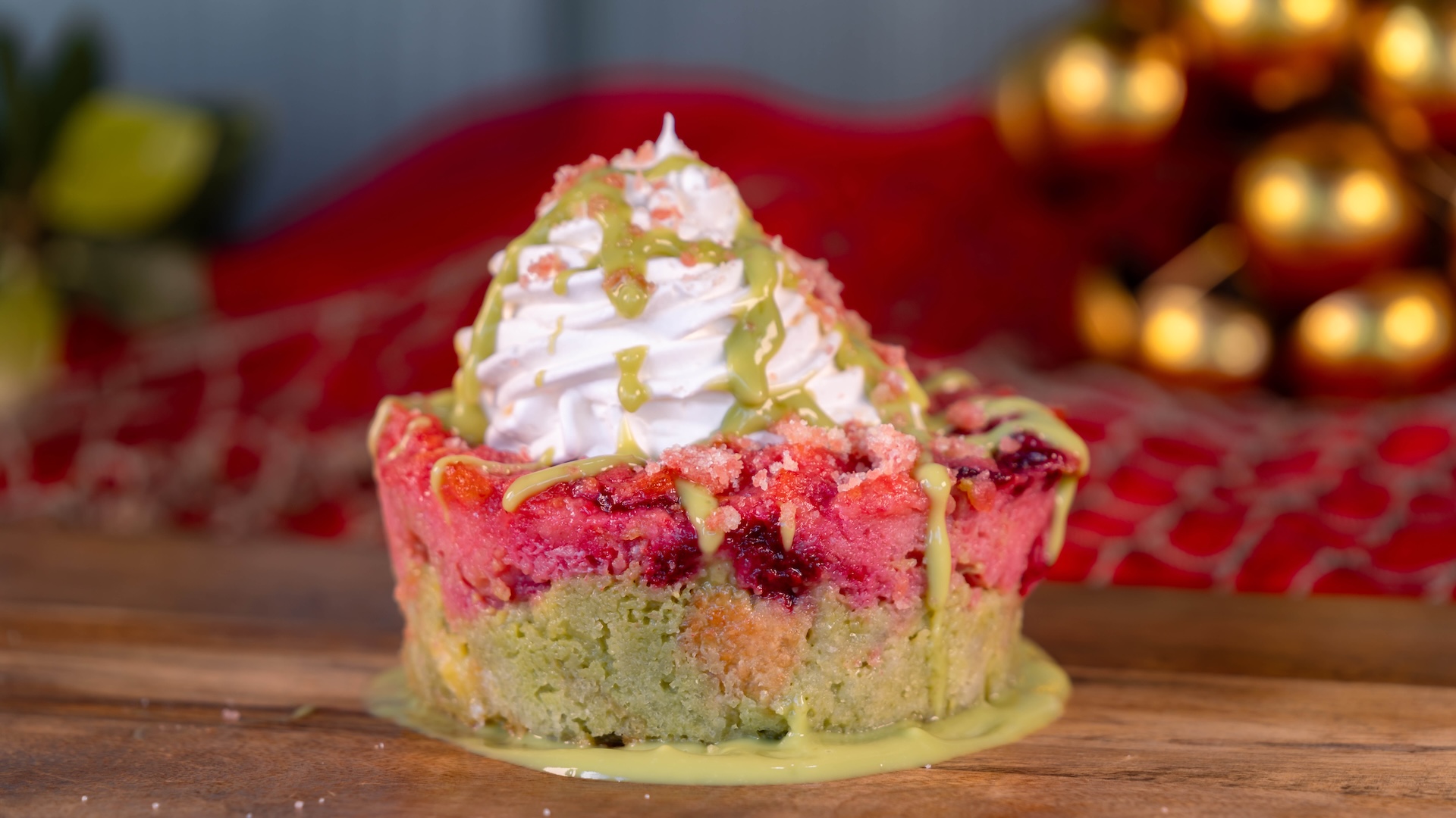 Strawberry Green Tea Bread Pudding: Strawberry and green tea-layered bread pudding with green tea cr&egrave;me anglaise and whipped topping (Available Jan. 23 through Mar. 5; eligible for redemption with a Sip and Savor Pass through Feb. 22) (New)