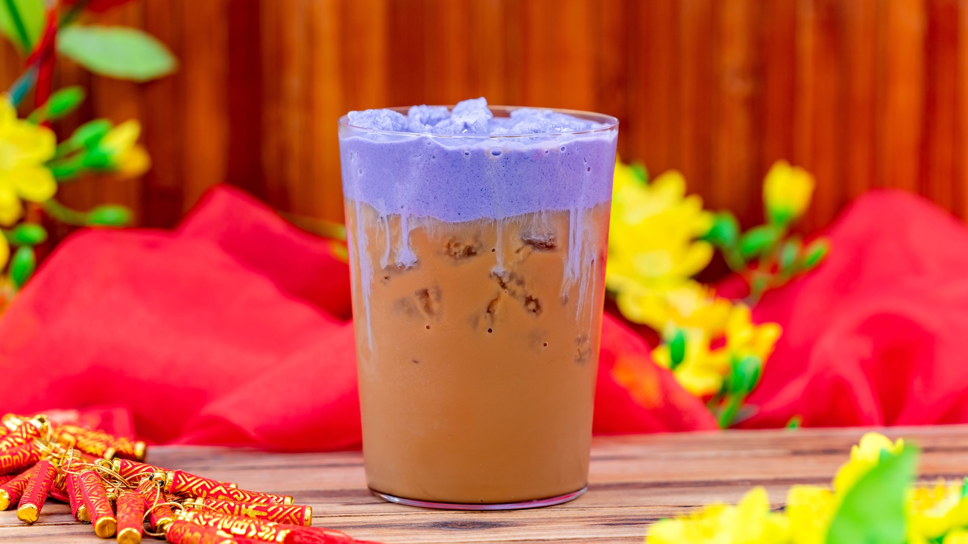 Taro Vietnamese Cold Brew: Joffrey&rsquo;s Coffee & Tea Co. Vietnamese-style Coffee, cocoa powder, and condensed milk garnished with taro chocolate sweet cream (Non-alcoholic)