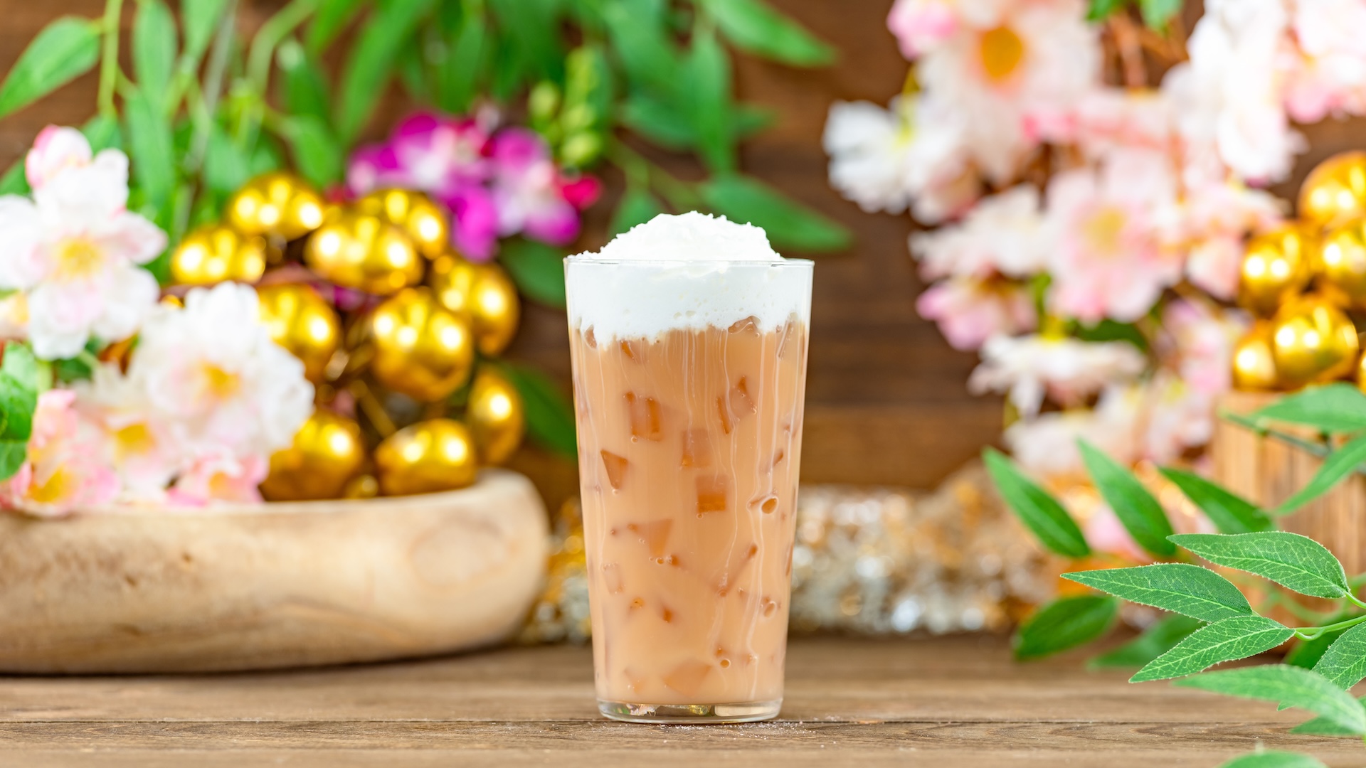 Brown Sugar Milk Tea: Joffrey&rsquo;s Coffee & Tea Co. Ceylon Tea, oat milk, and brown sugar, maple and butter pecan syrups garnished with banana milk-inspired whipped cream (Non-alcoholic)