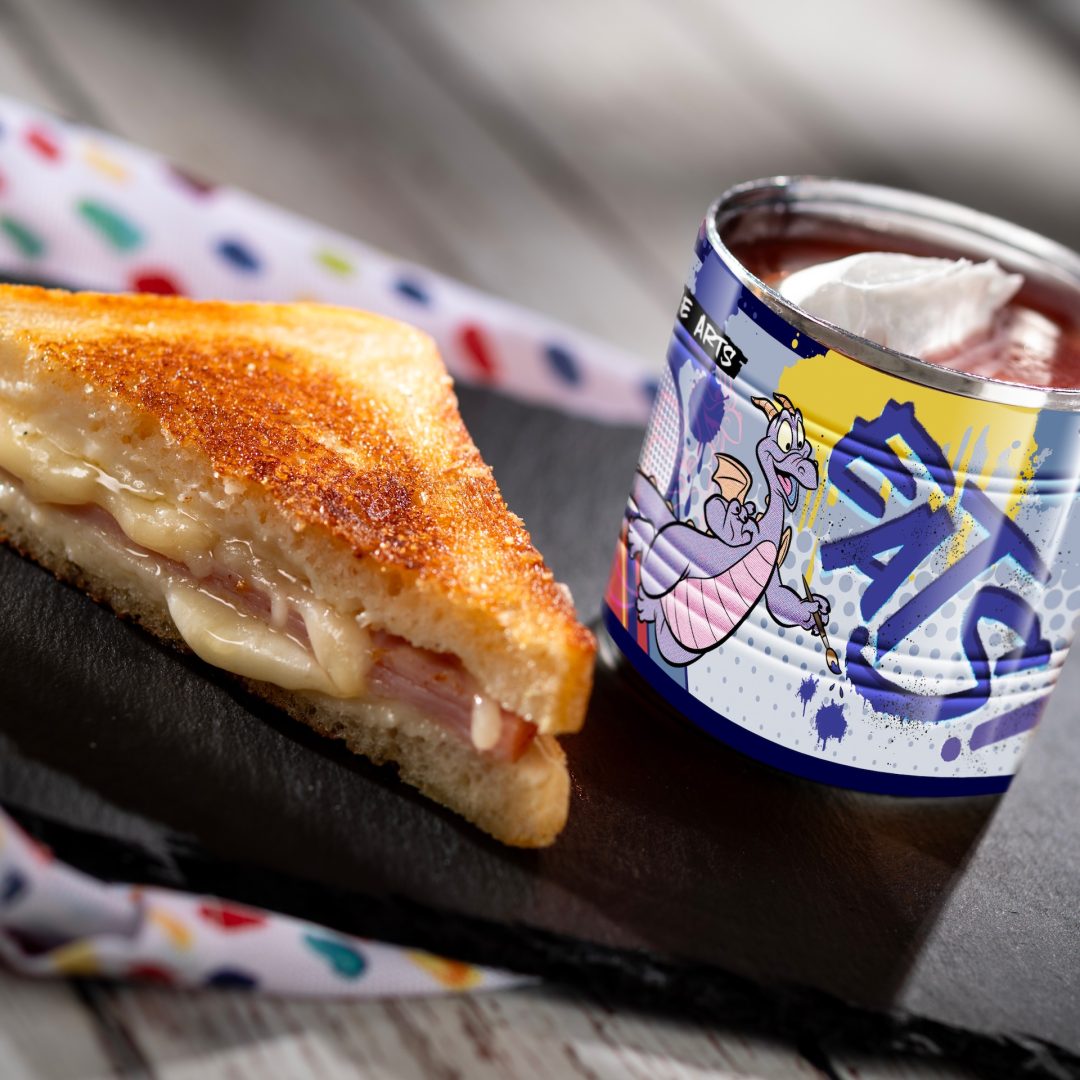 Croque Monsieur-inspired Grilled Cheese with Black Forest ham, Gruy&egrave;re, and b&eacute;chamel sauce served with tomato soup (New)