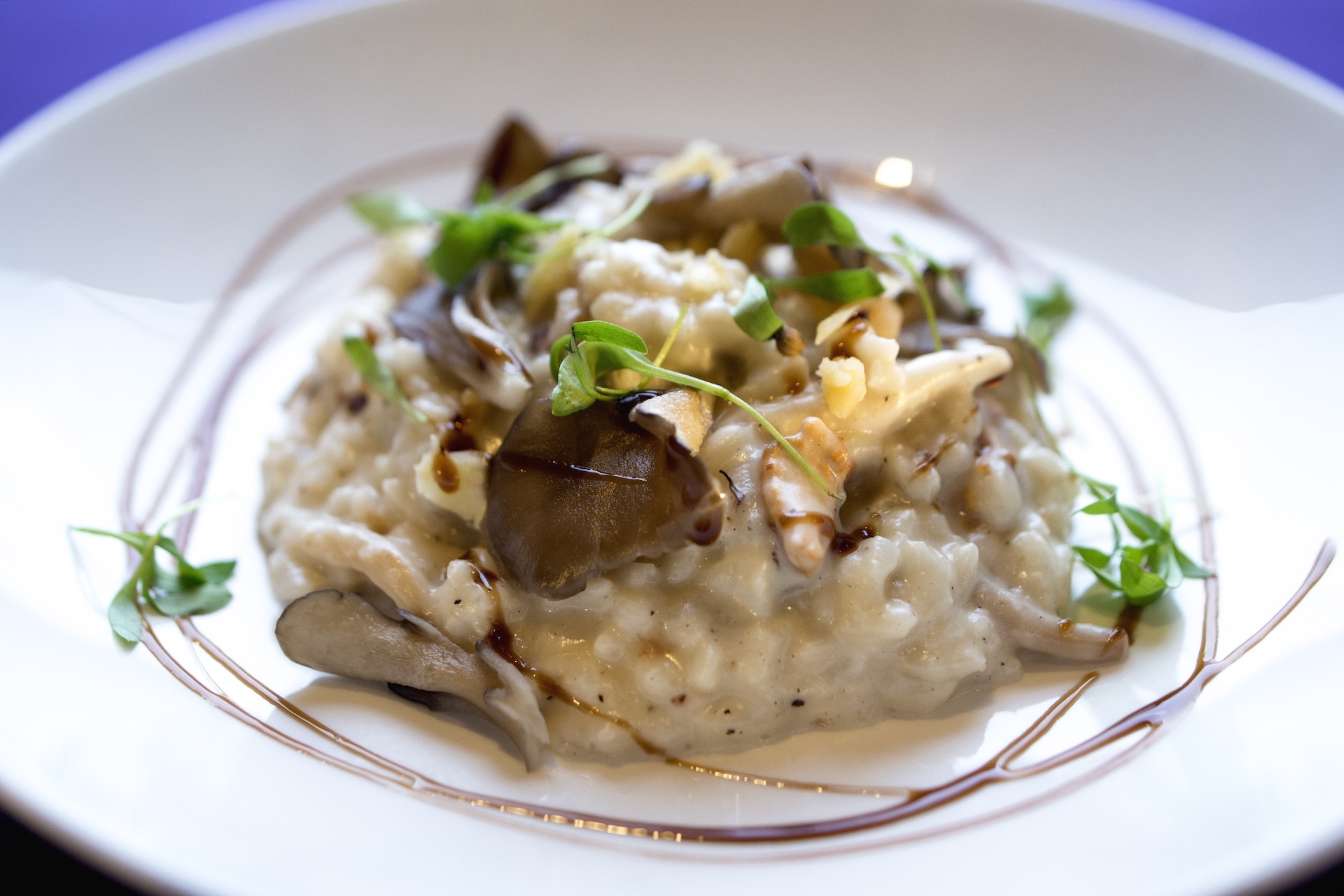 Wild Mushroom Risotto with aged Parmesan, truffle shavings, and zinfandel reduction (Plant-based)