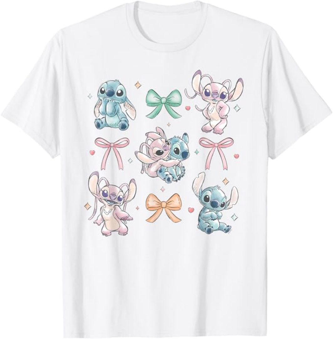 Disney Stitch & Angel Coquette Style Bows Valentine's Day T-Shirt 