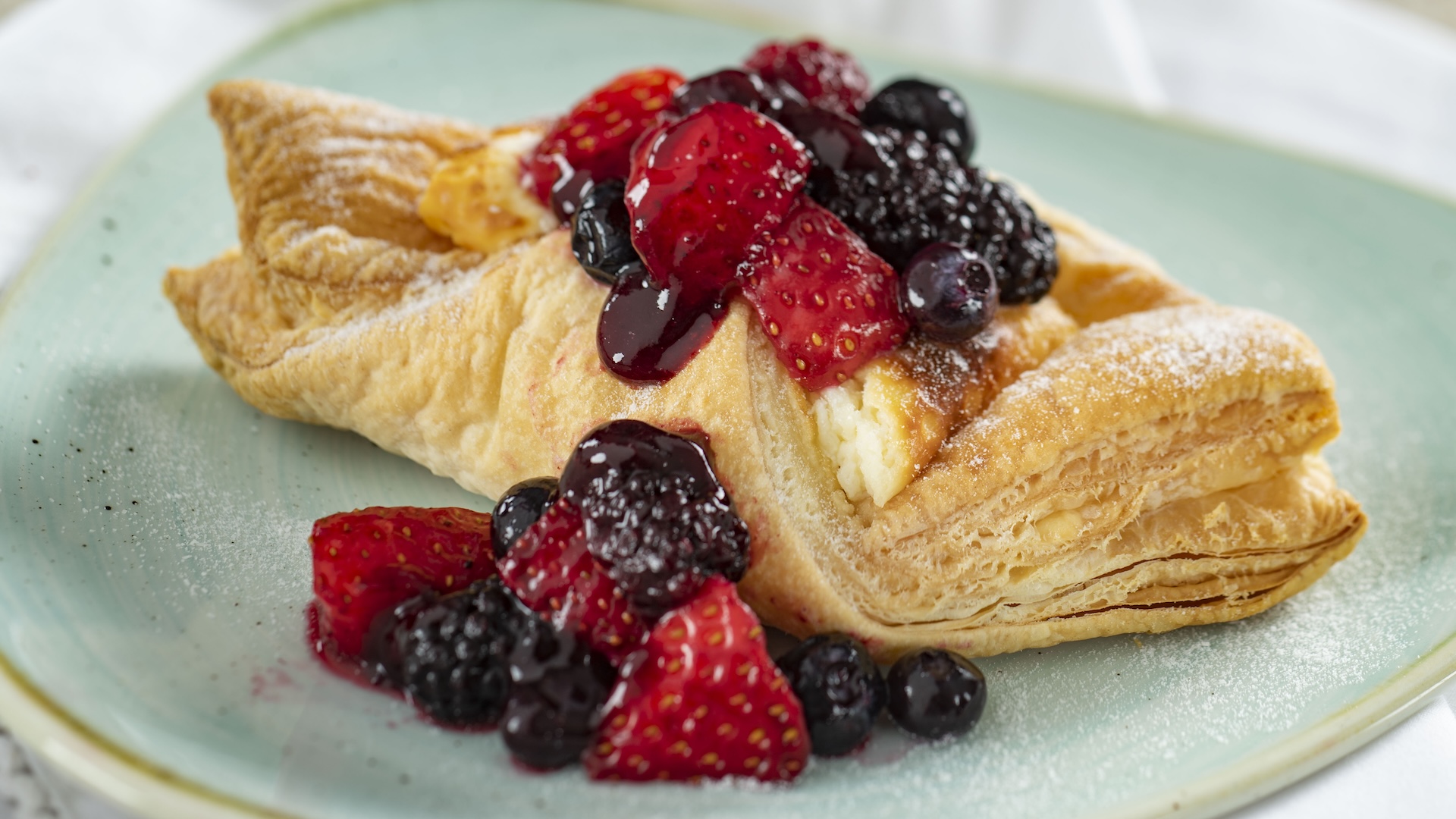 Warm Cheese Strudel with berry compote