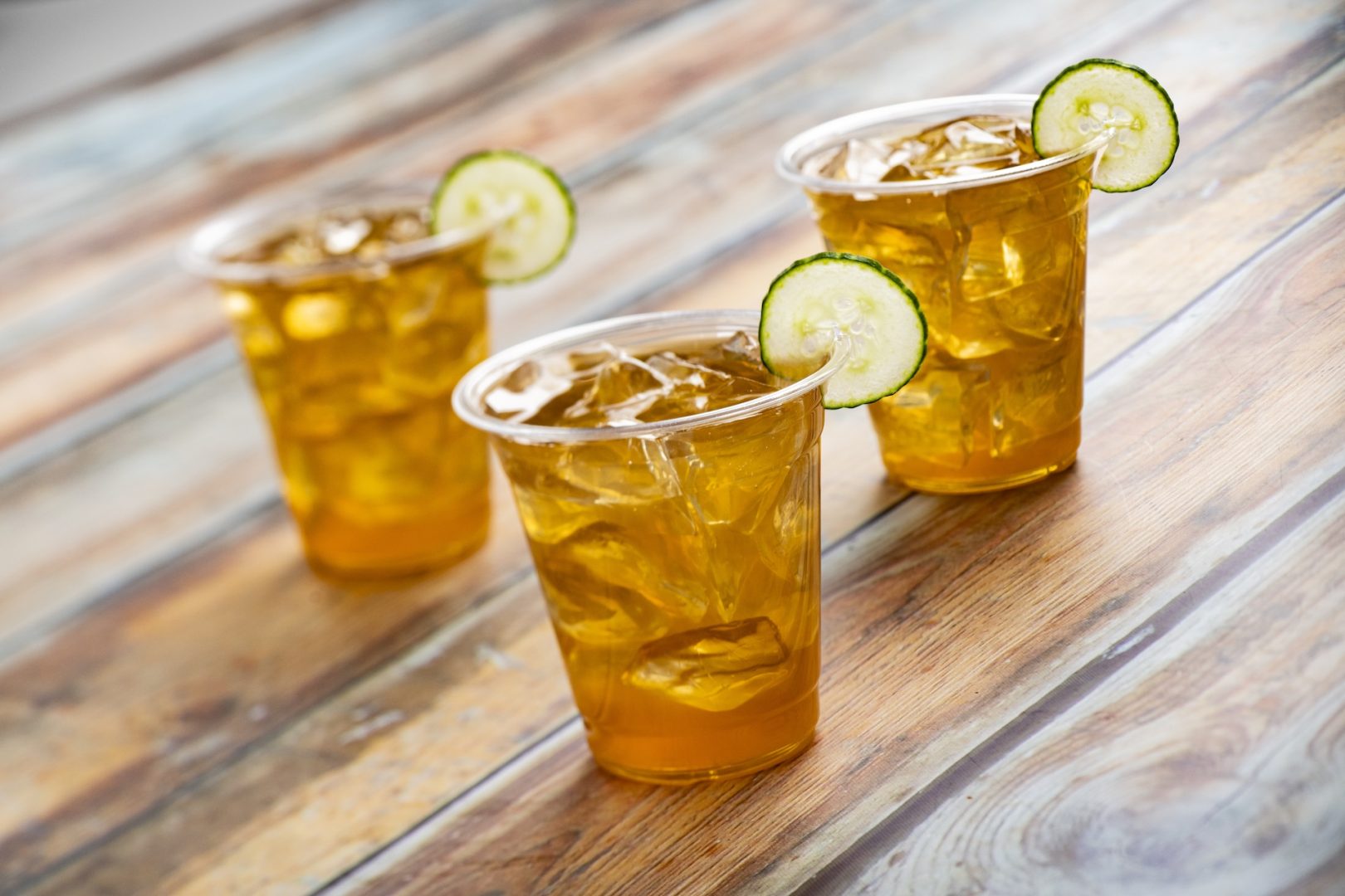 English Garden: Fords Gin, St-Germain Elderflower Liqueur, Minute Maid Premium Lemonade, Minute Maid Apple Juice, and lemon juice topped with a cucumber (New)