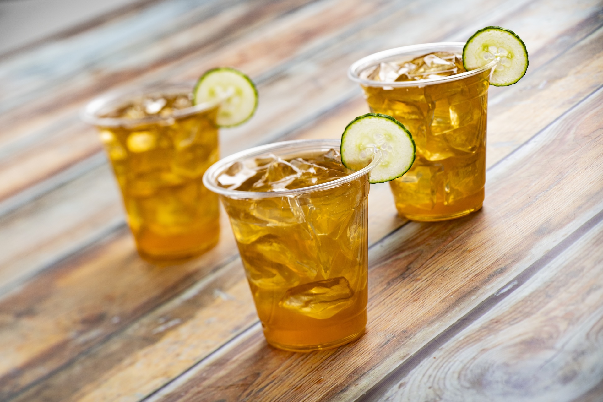 English Garden: Fords Gin, St-Germain Elderflower Liqueur, Minute Maid Premium Lemonade, Minute Maid Apple Juice, and lemon juice topped with a cucumber (New)