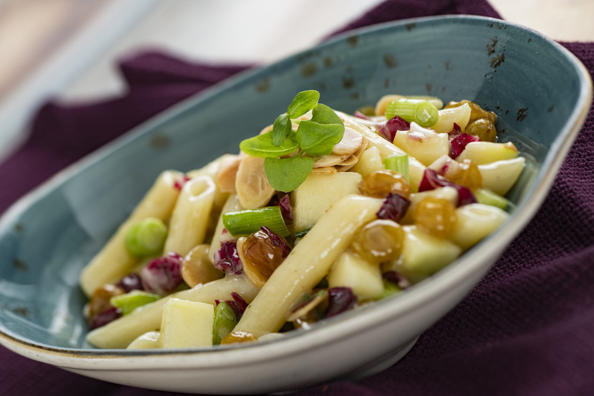 Insalata di Pasta: Penne, apple, raisins, scallions, almonds, honey, and lemon dressing (Served chilled) (New)
