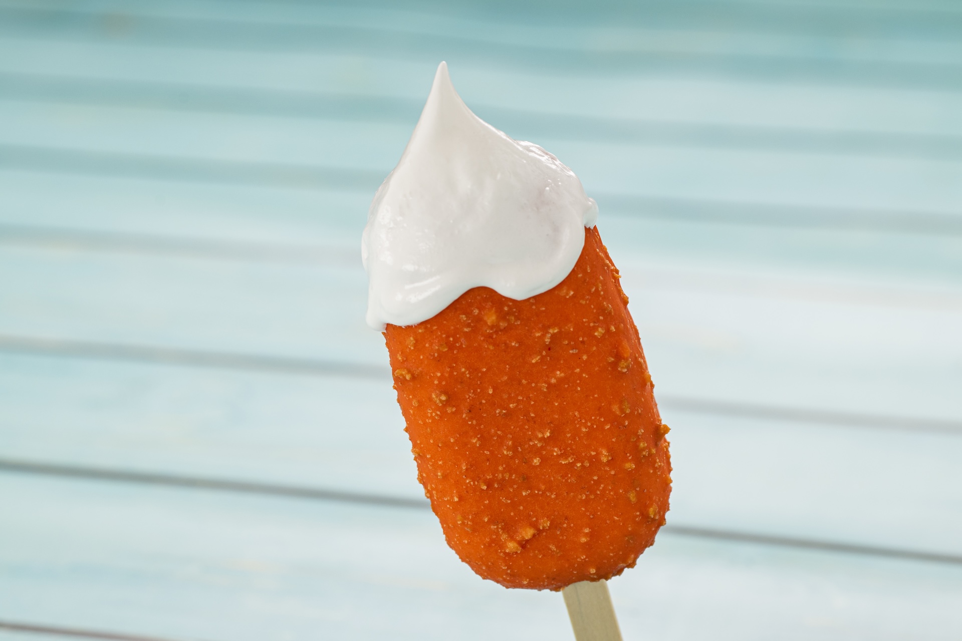 Orange Cream Bar with vanilla bean-orange mousse covered in a chocolate shell with marshmallow meringue (New)