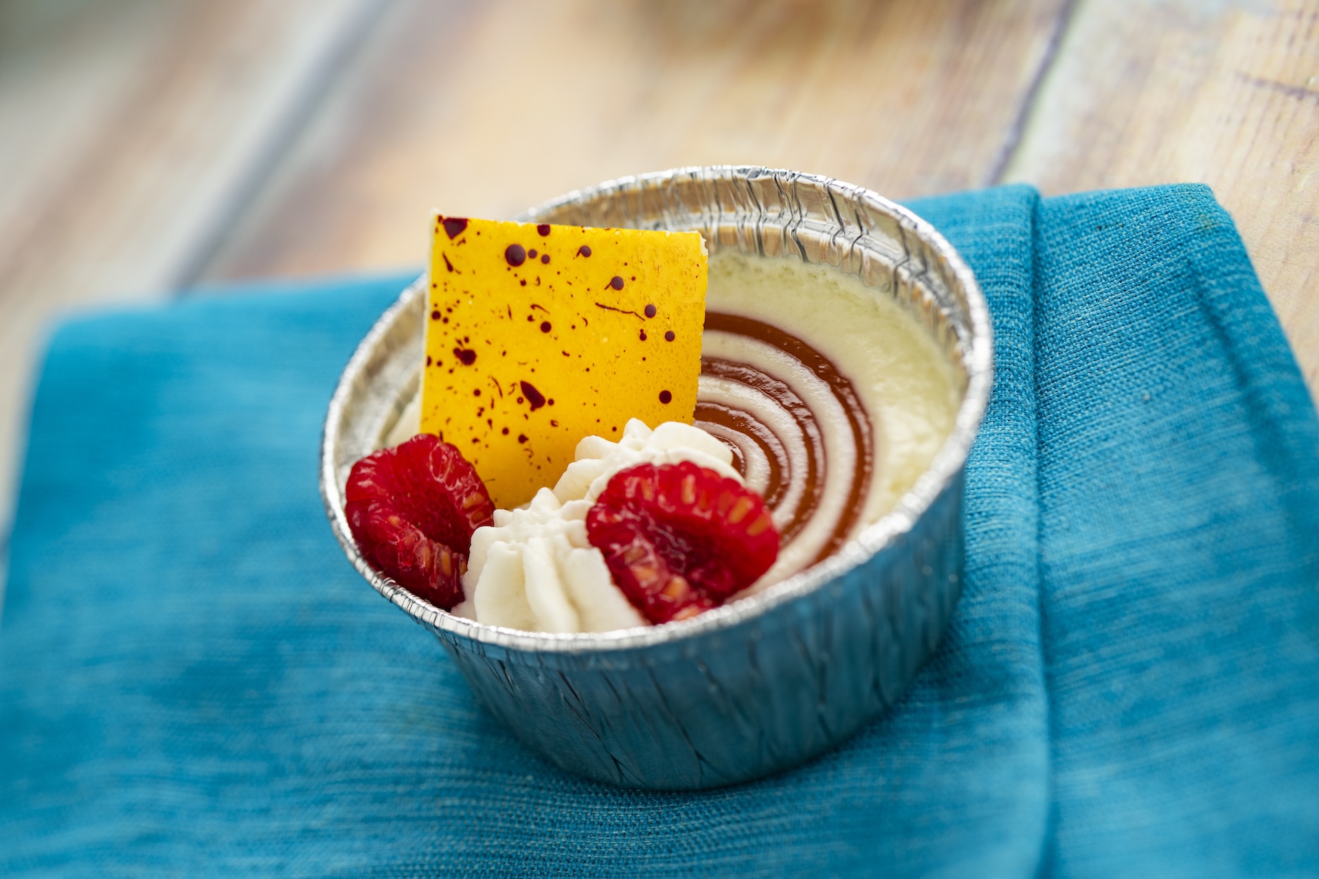 Raspberry Swirl Cheesecake with ricotta cheese, raspberries, and sweet whipped cream (New)