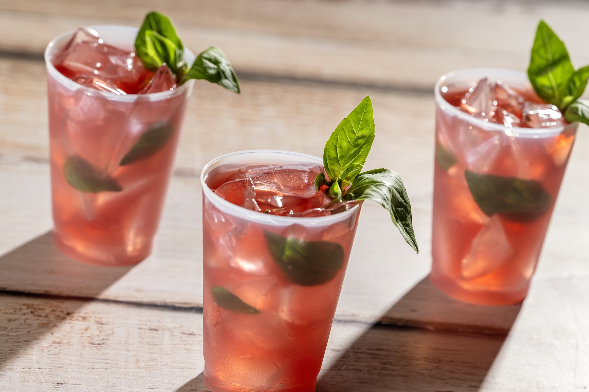 Strawberry-Basil Lemonade: Minute Maid Premium Lemonade with strawberry-hibiscus syrup garnished with basil (Non-alcoholic) (New)