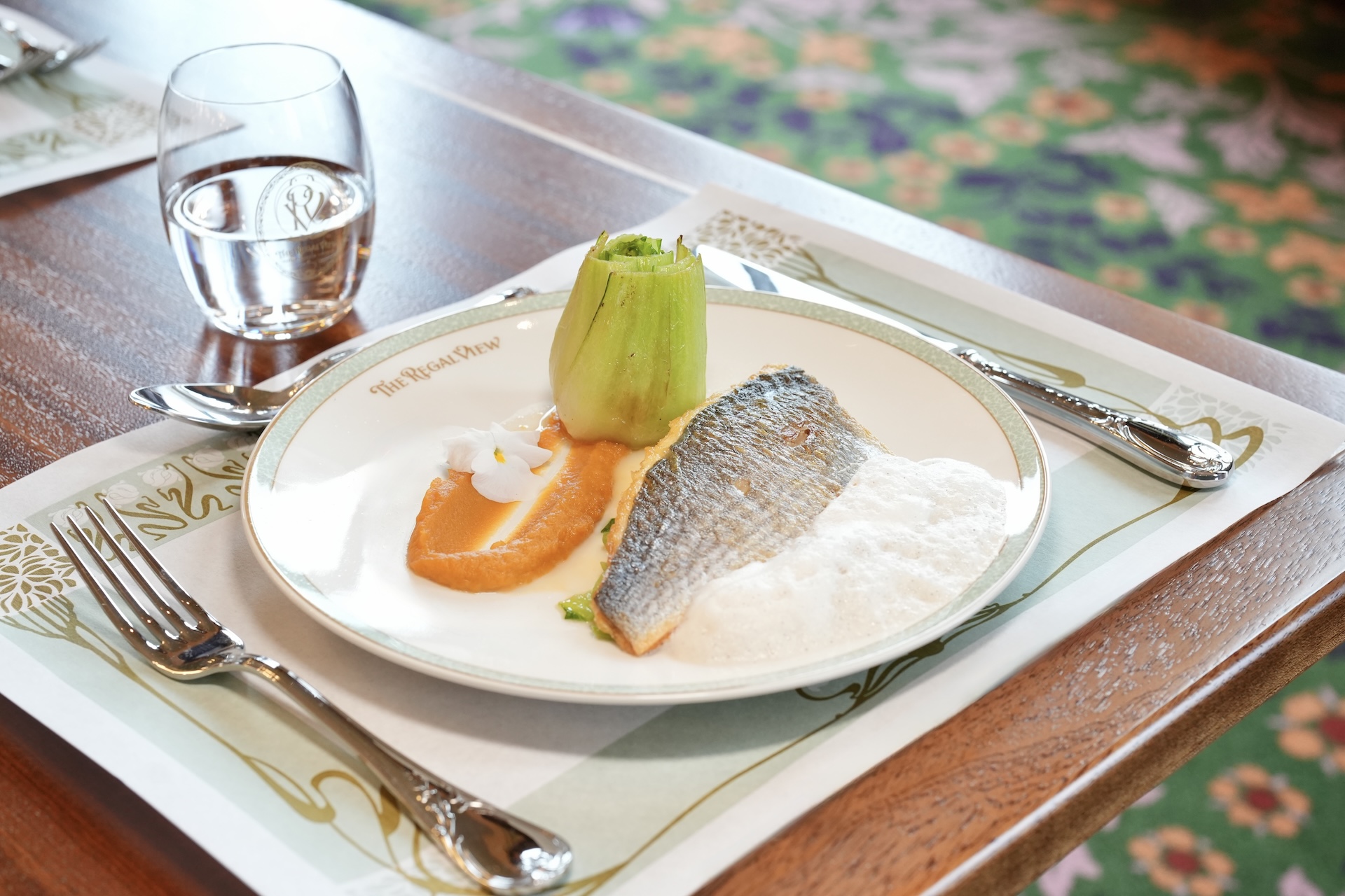 Gilthead Seabream: Kaffir lime and vanilla sauce, sweet potato pur&eacute;e, and braised bok choy 