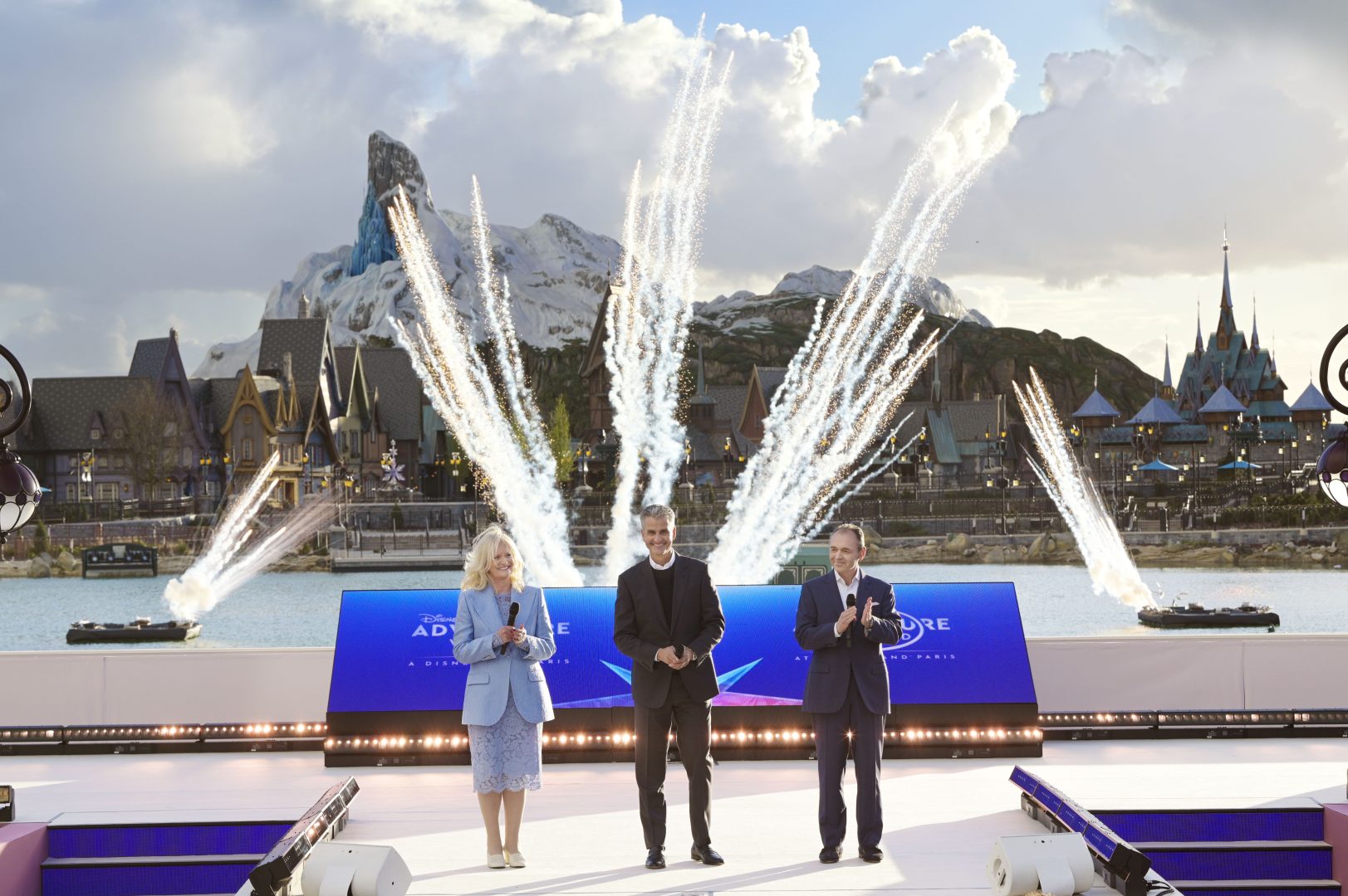 Natacha Rafalski, Josh D'Amaro, and Thomas Mazloum at the Inauguration for Disney Adventure World at Disneyland Paris