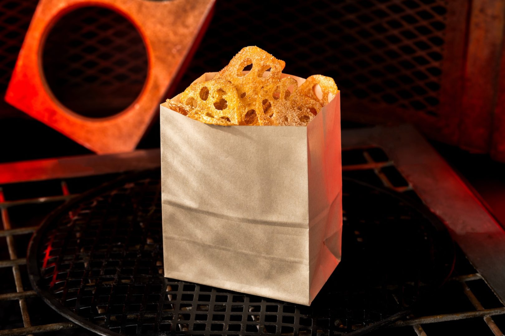 Keshian Spiced Chips: lotus root slices mixed with cinnamon sugar