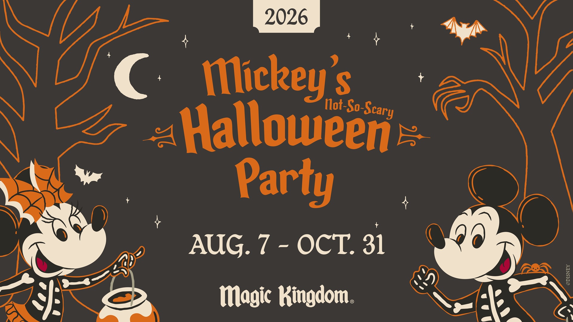 Mickey and Minnie in Halloween costumes promoting a party at Magic Kingdom.