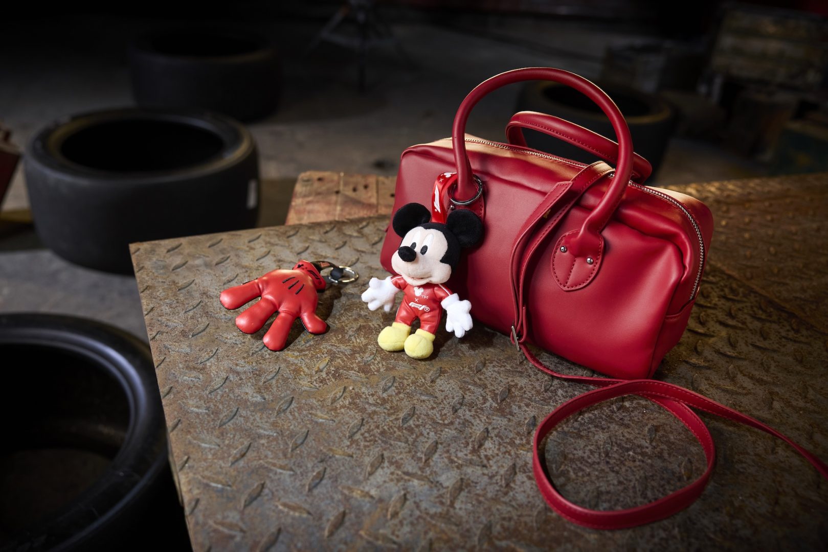 Disney x Formula 1 Mickey Mouse Glove Keychain and Disney x Formula 1 Mickey Mouse Plush Keychain (Sold Separately)