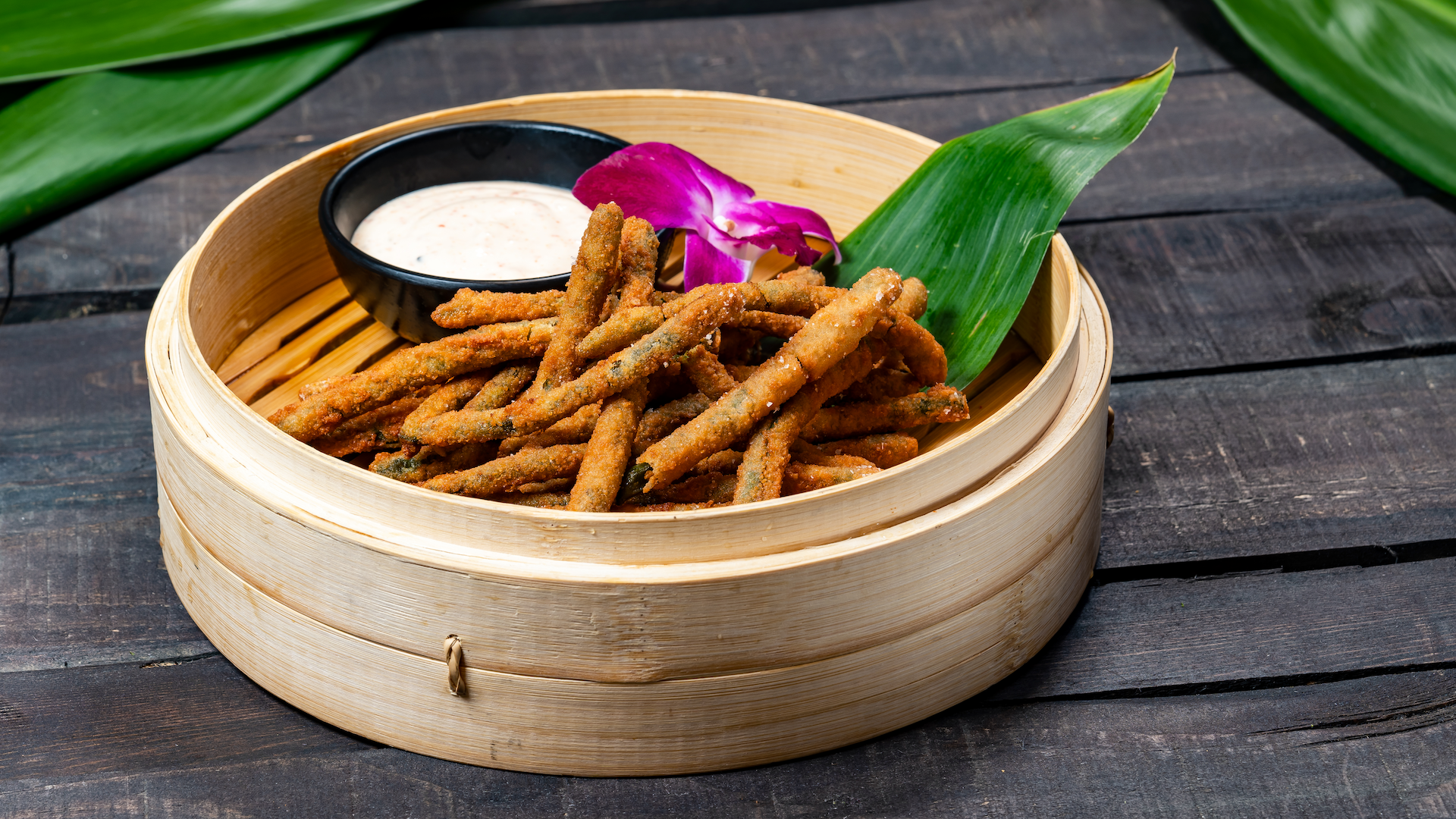 Trader Sam's Enchanted Tiki Bar Disneyland Hotel Tempura-Battered Green Beans with togarashi a&iuml;oli