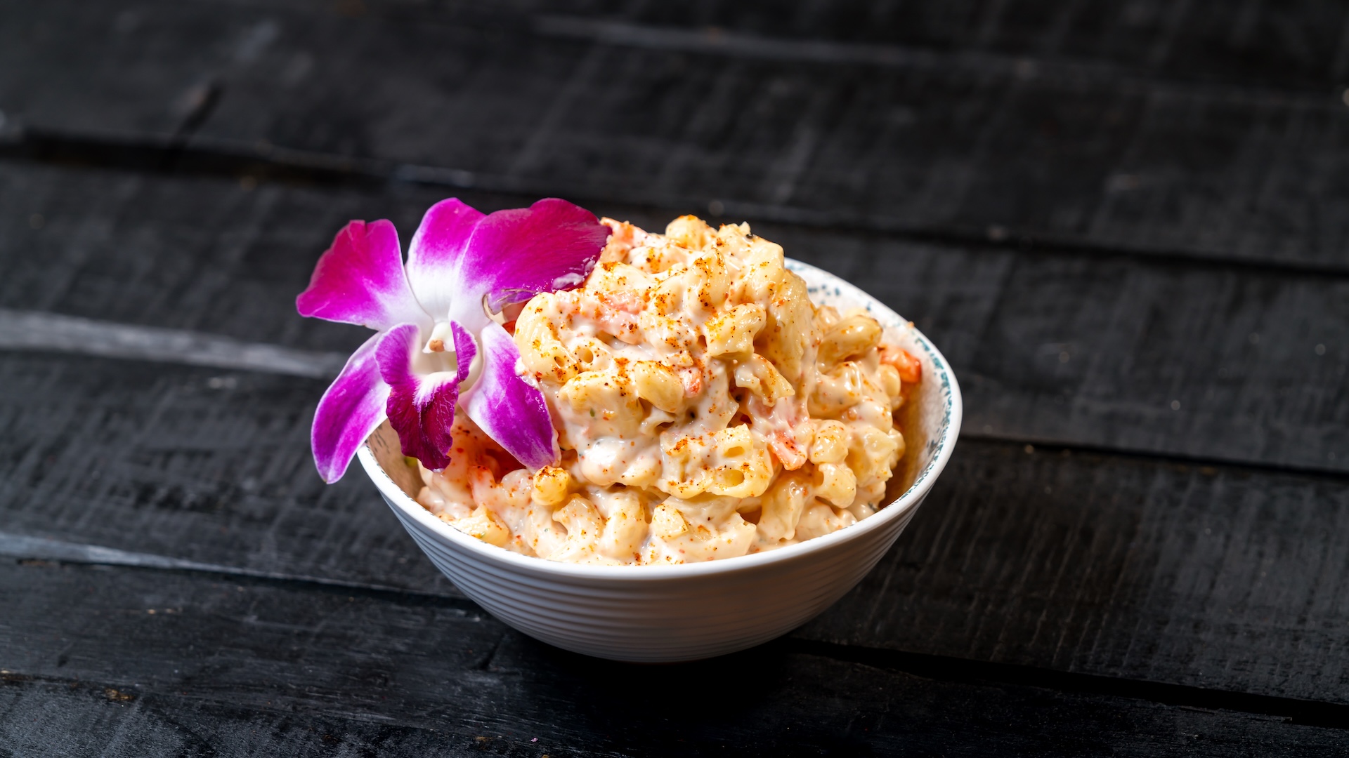 Trader Sam's Enchanted Tiki Bar Disneyland Hotel Mac Salad: Macaroni pasta, togarashi a&iuml;oli, and carrots