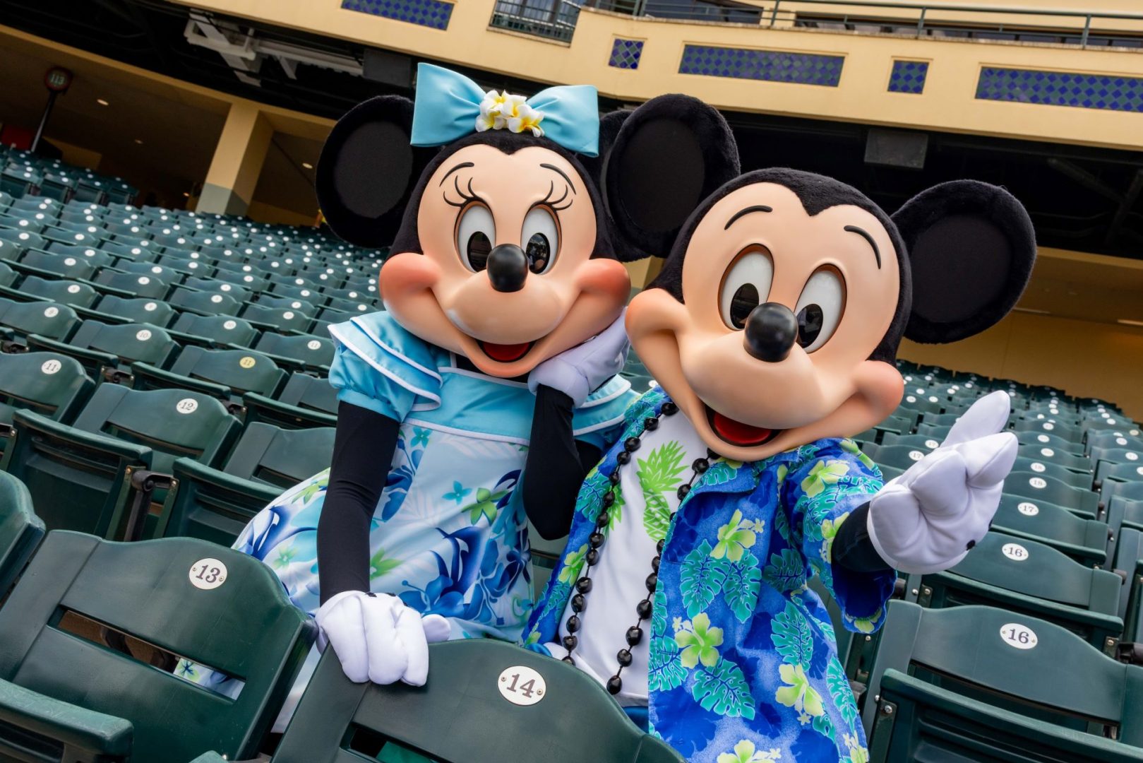Mickey Mouse and Minnie Mouse in Tropical Attire