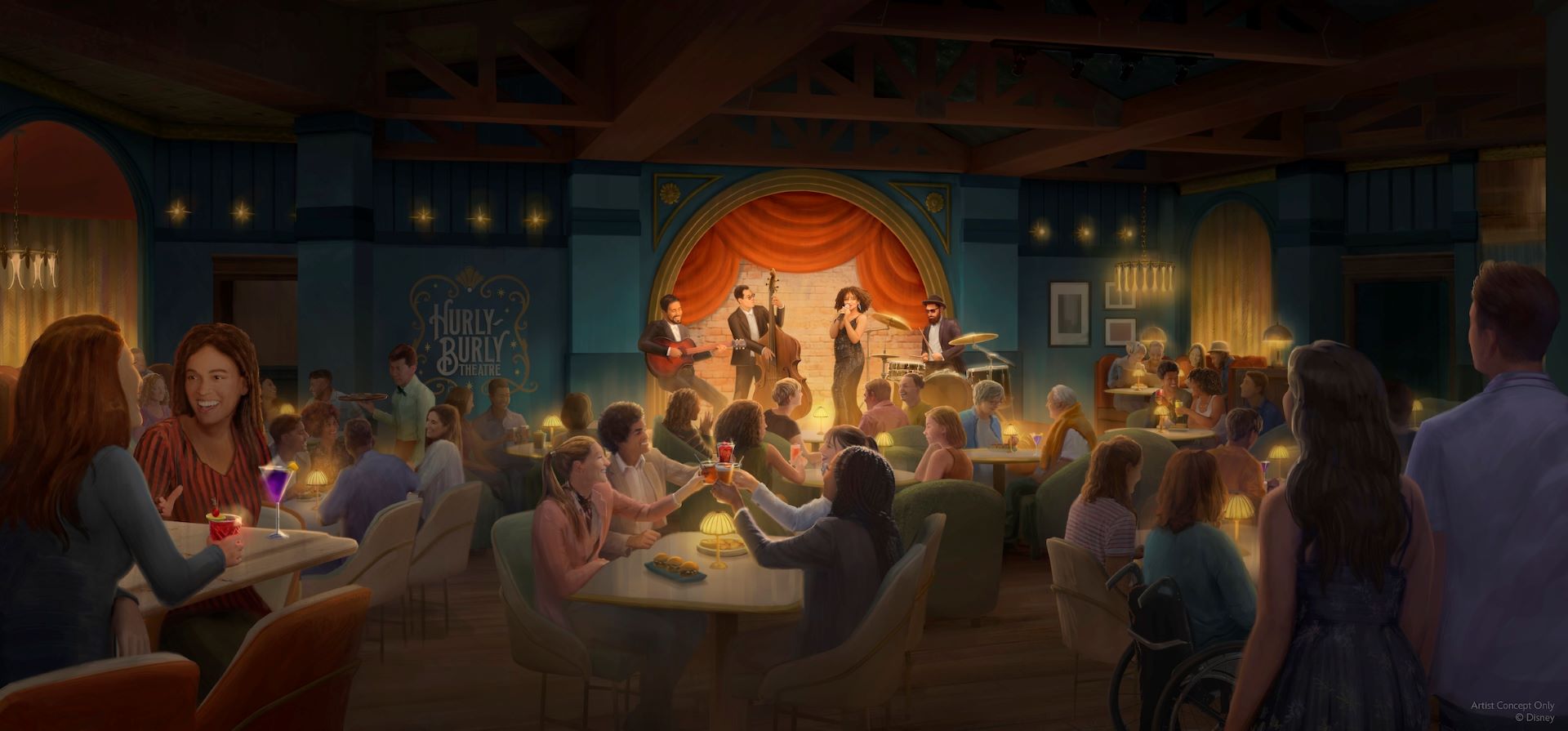 Live music performance in a cozy, lively restaurant setting.