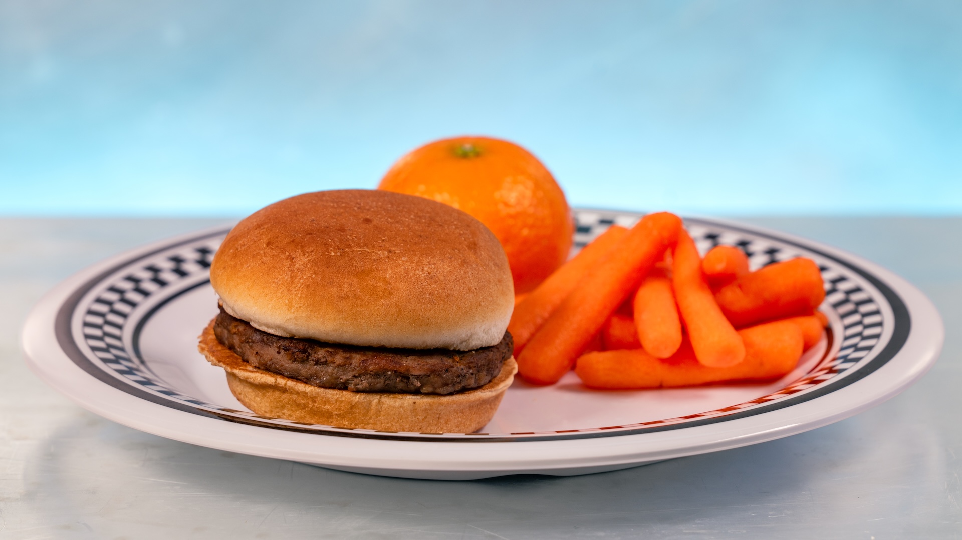 Disneyland Kids Meals Micro Burger with a Cuties Mandarin Orange and carrots