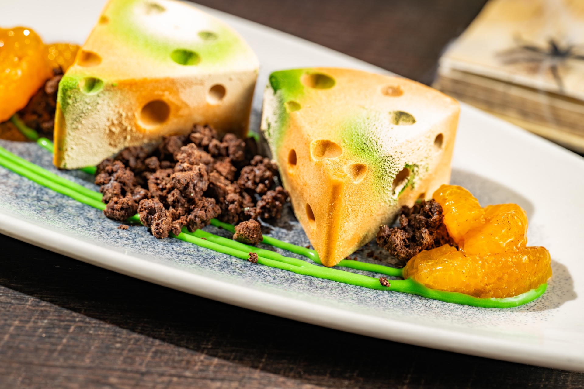Creepy Cheesecake: Pumpkin cheesecake, spiced oranges, orange curd, and chocolate crumbs