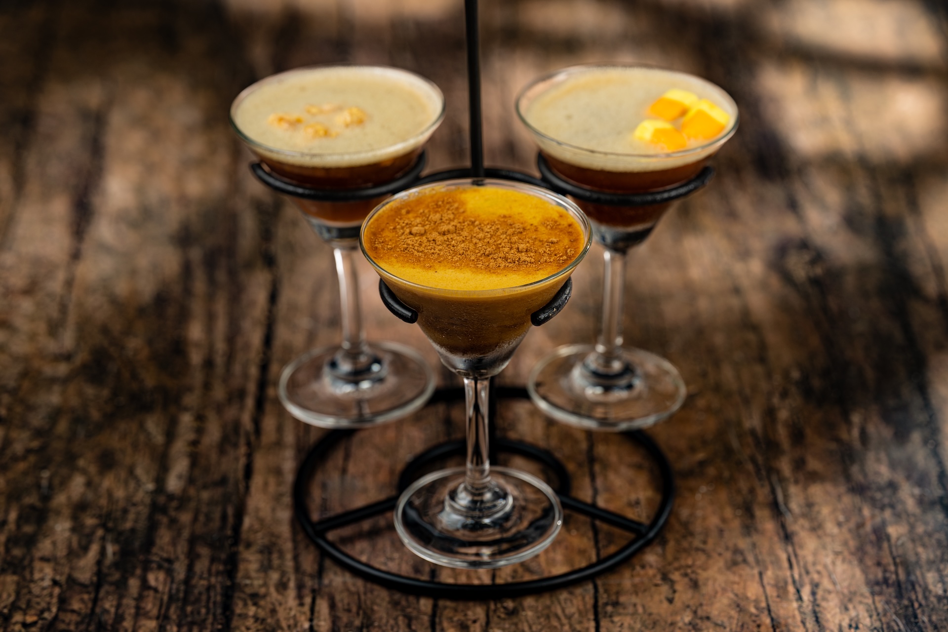 Fright Flight: A spooky sampling of all of our frozen Halloween concoctions! Candy Corn Colada, Vampire&rsquo;s Kiss, Purple People Eater and The Graveyard.