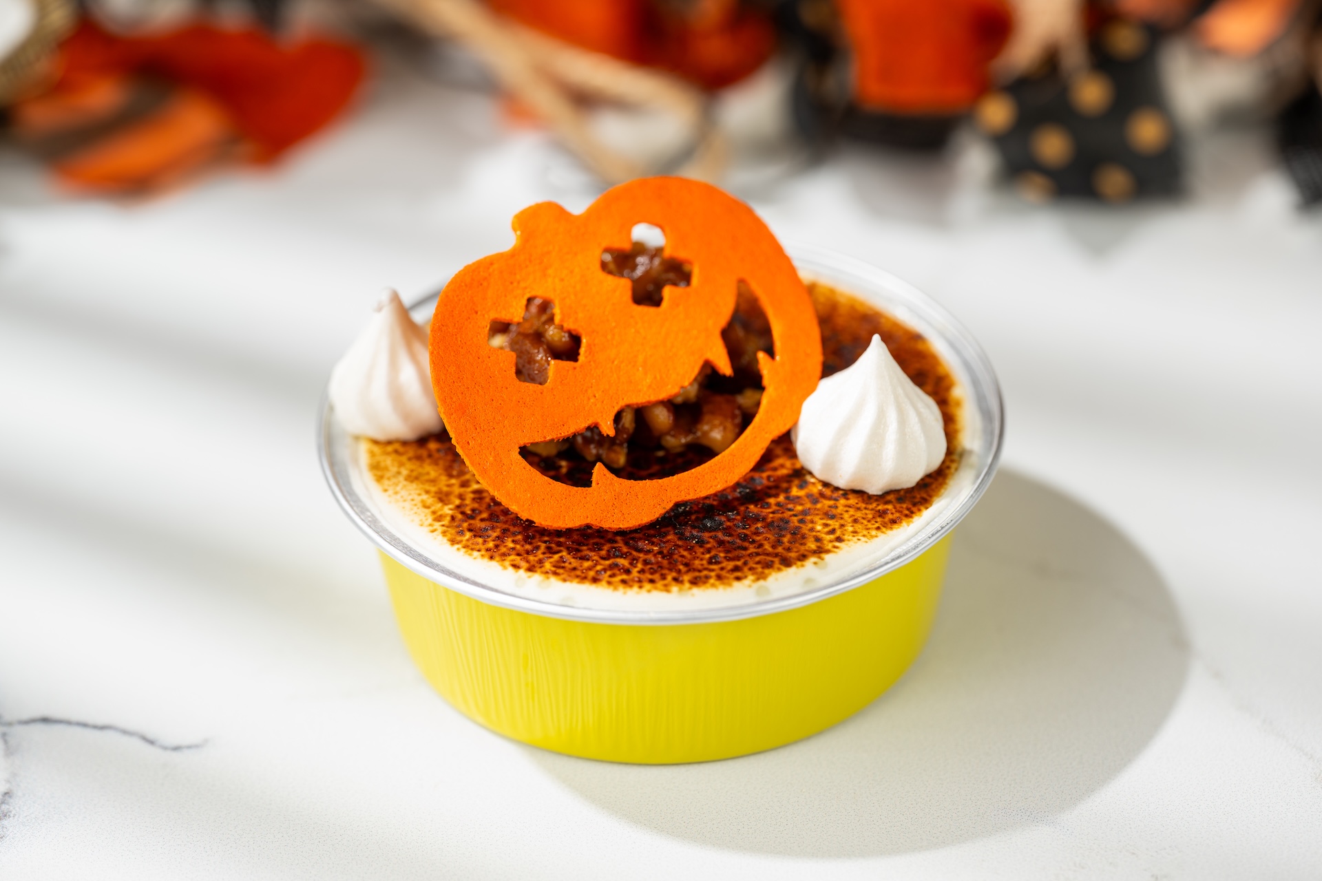 Pumpkin-spiced Cr&egrave;me Br&ucirc;l&eacute;e: Vanilla and pumpkin-spiced cr&egrave;me br&ucirc;l&eacute;e with maple whipped cream and meringue