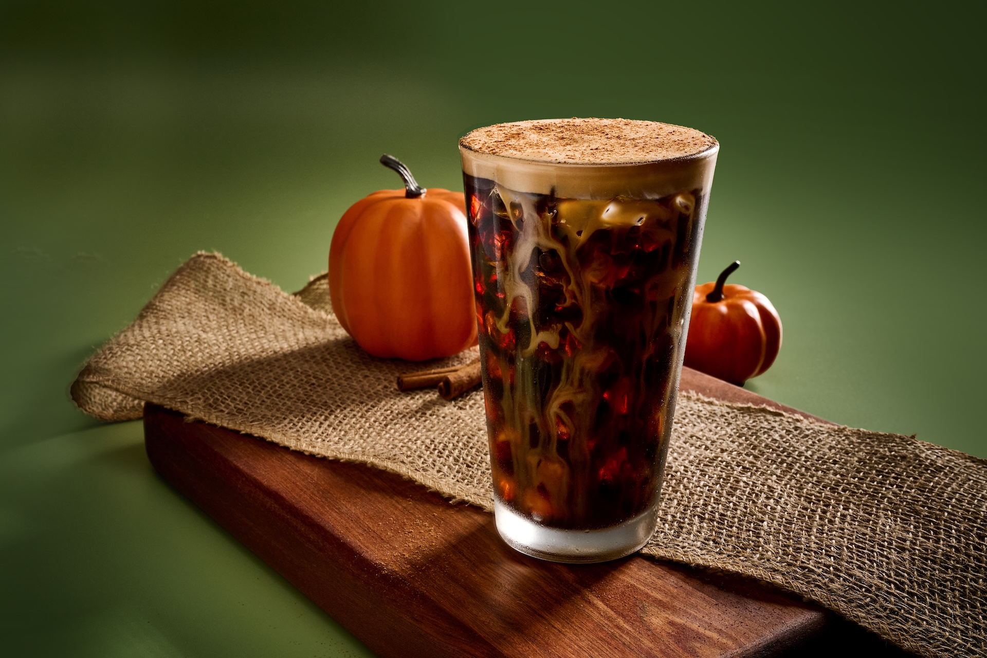 Pumpkin Cream Coffee (Iced or Hot): Pumpkin pie flavored bourbon mixed with cold brew or hot coffee and dusted with a pumpkin spice cinnamon blend