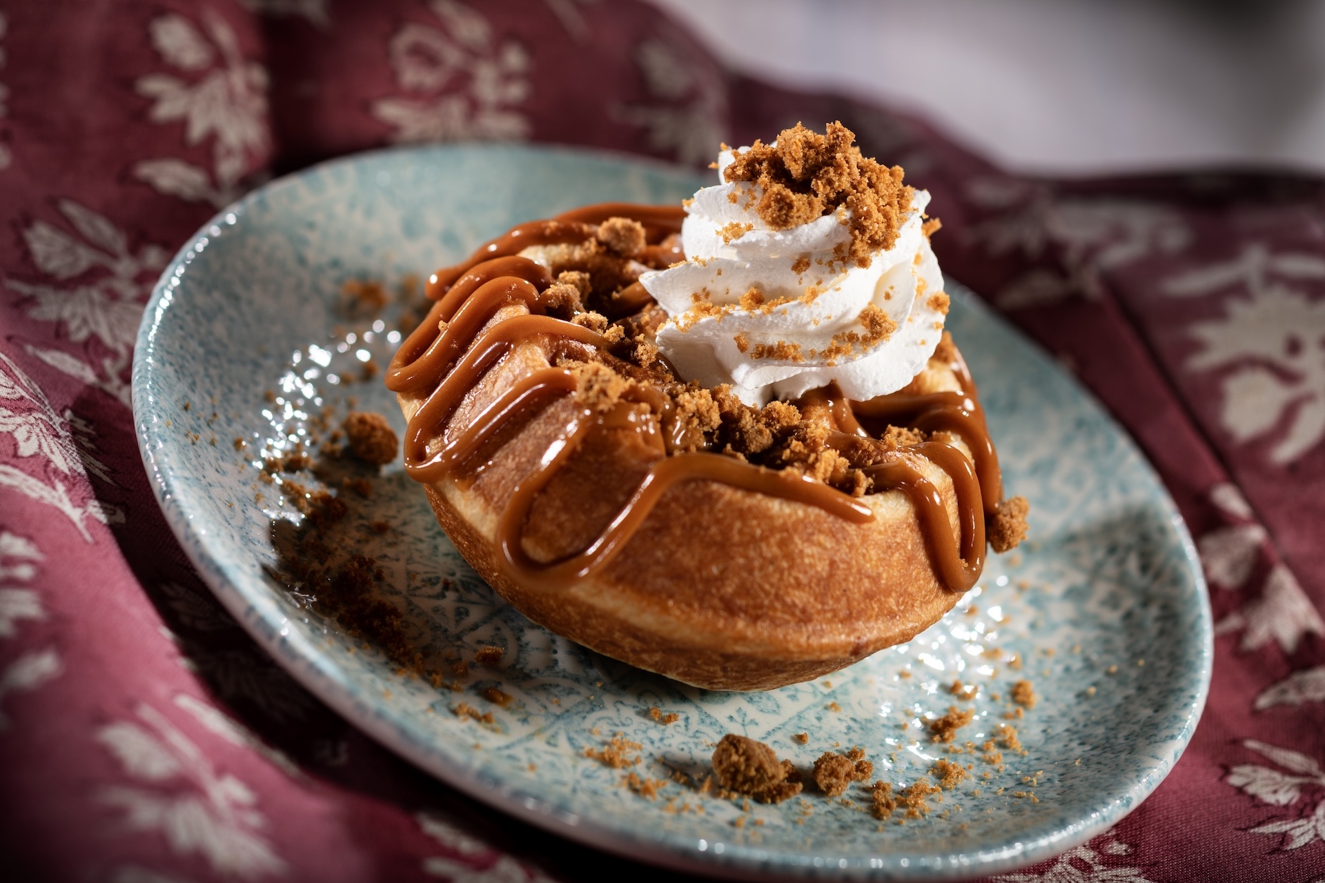 Belgian Waffle with cookie butter and whipped cream topped with speculoos cookie pieces (Introduced in 2010) (New) 
