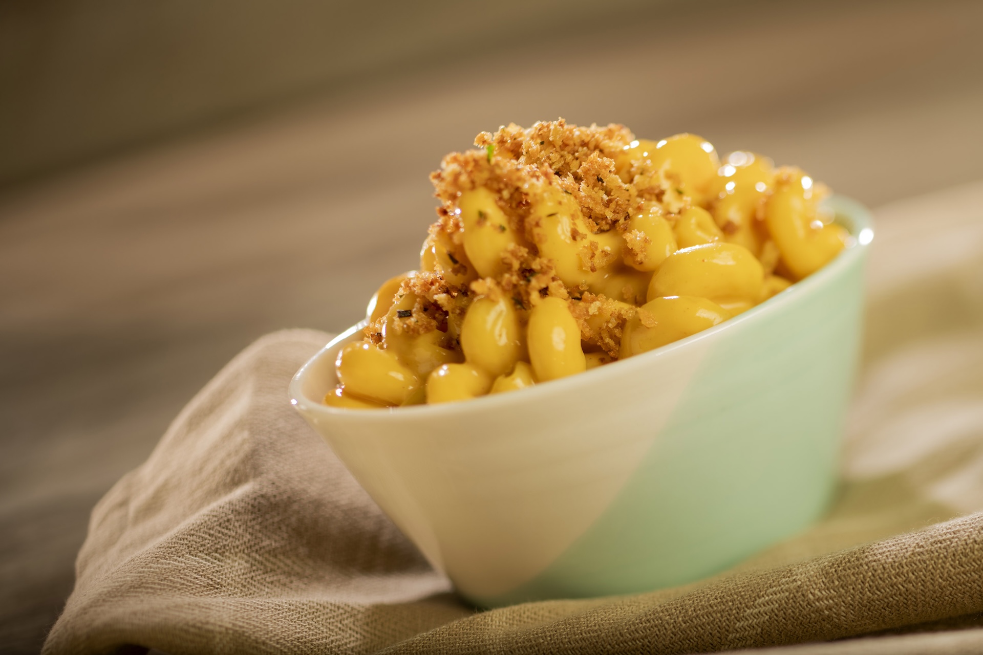 Three-Cheese Macaroni and Cheese with smoked cheddar sauce and herbed panko