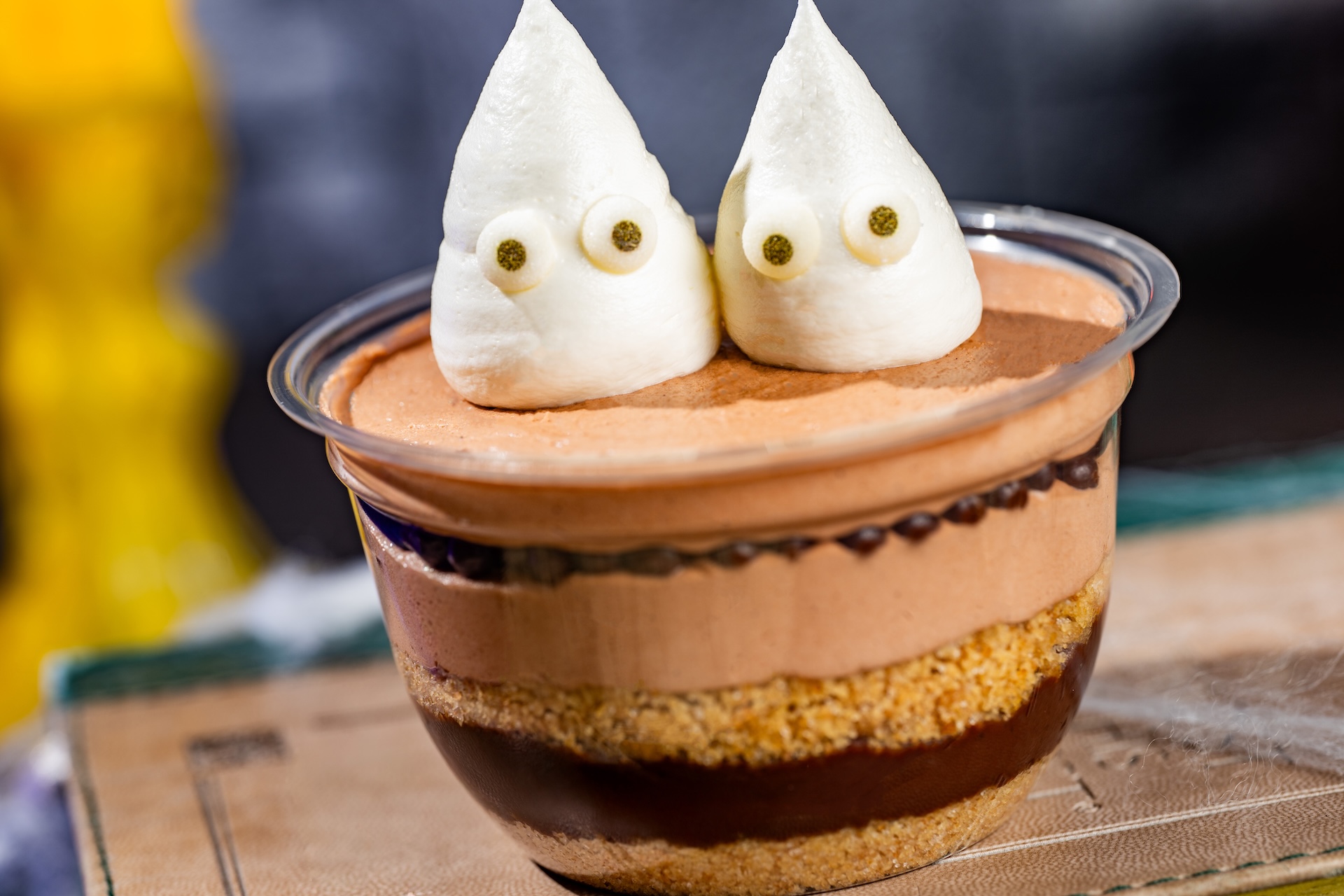 S'mores Cup: Layers of graham cracker pieces, chocolate ganache, chocolate popping candies, milk chocolate panna cotta, and marshmallow cream  