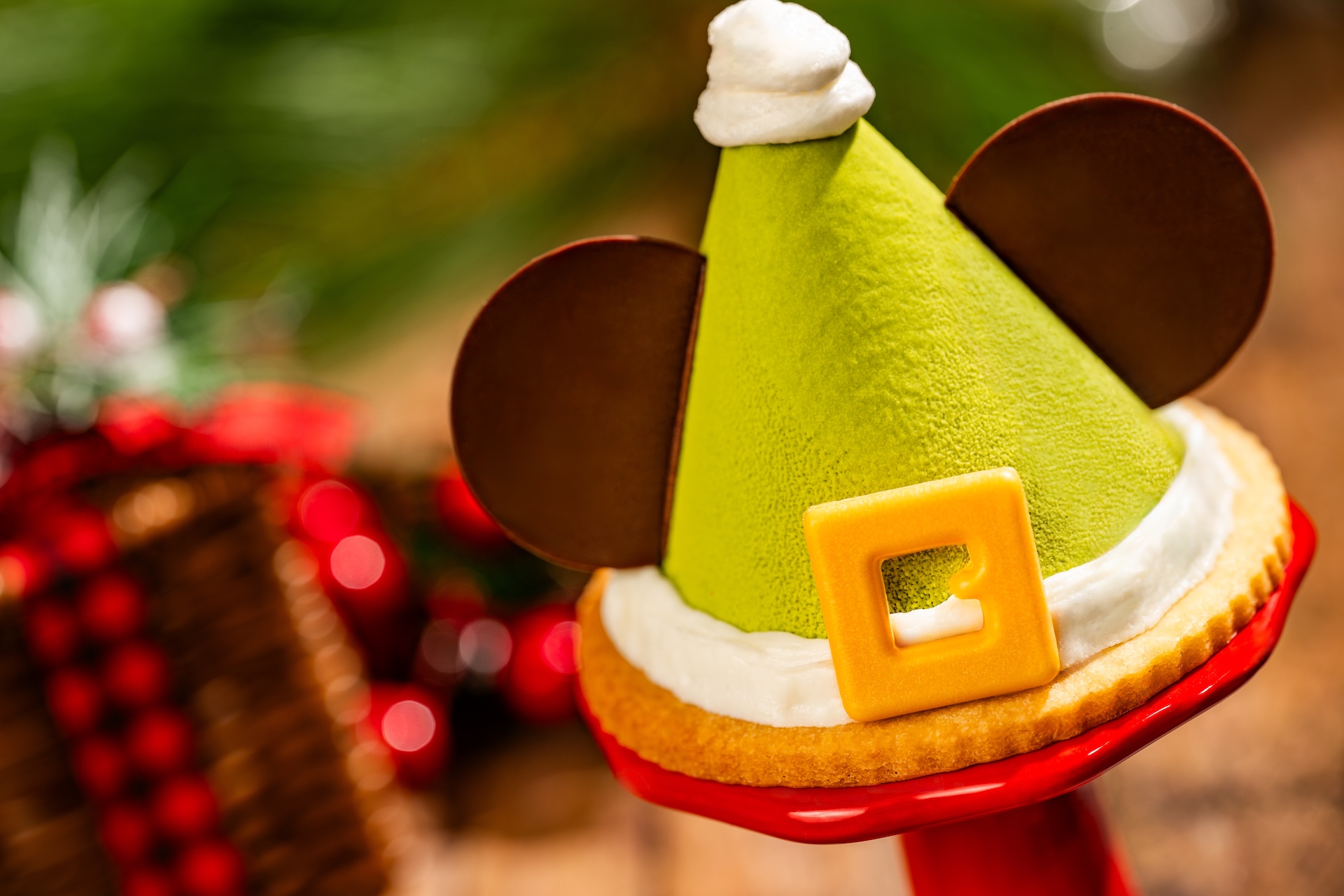 Mickey the Elf: Vanilla mousse with festive sprinkles, sugar cookie, and chocolate ears (New) (Available during Mickey&rsquo;s Very Merry Christmas Party only) 