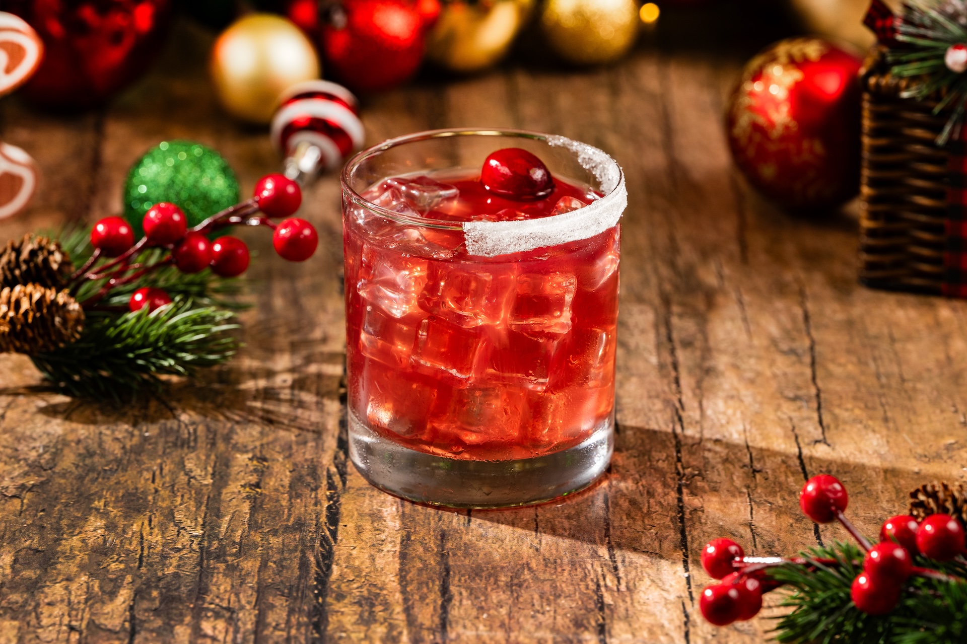 Mistletoe Margarita: Teremana Blanco Tequila, Grand Marnier Liqueur, cranberry juice, and lime juice garnished with a sugared rim and cranberries (Available during Mickey&rsquo;s Very Merry Christmas Party only) 