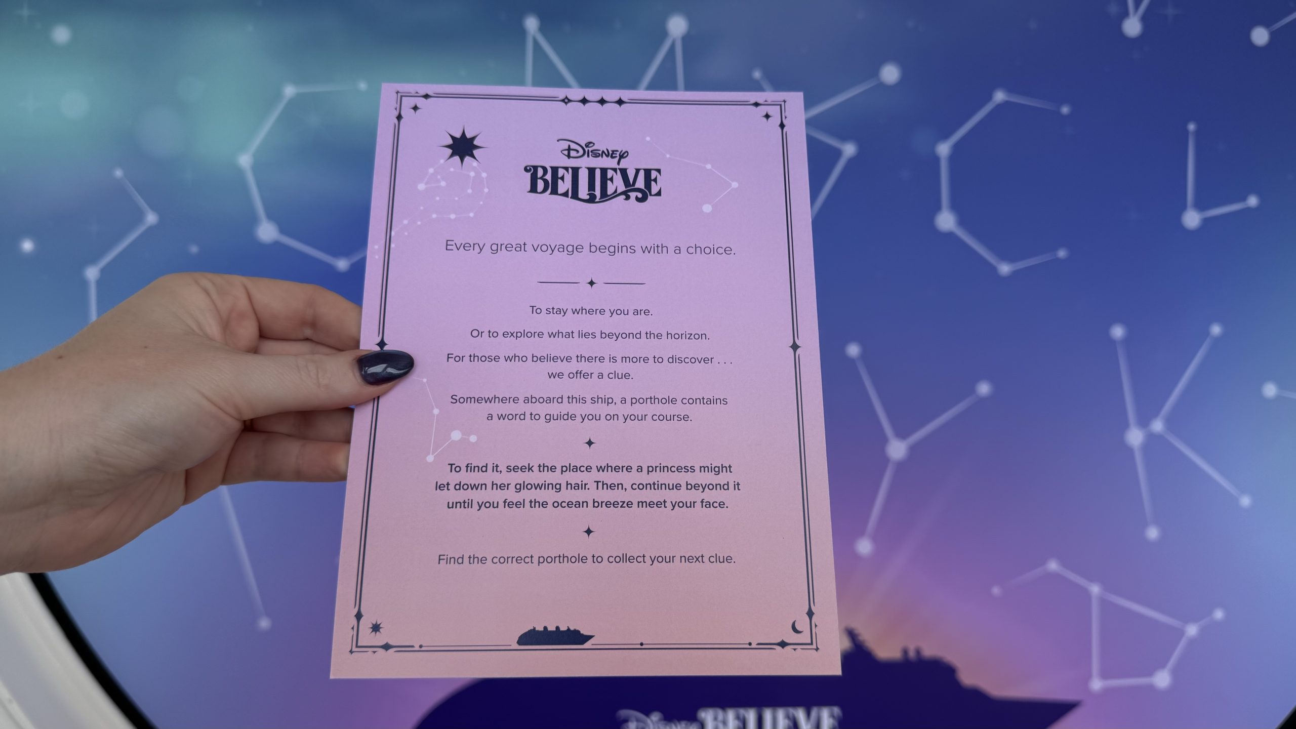 Disney Believe Scavenger Hunt, Jiminy Cricket Porthole Clue