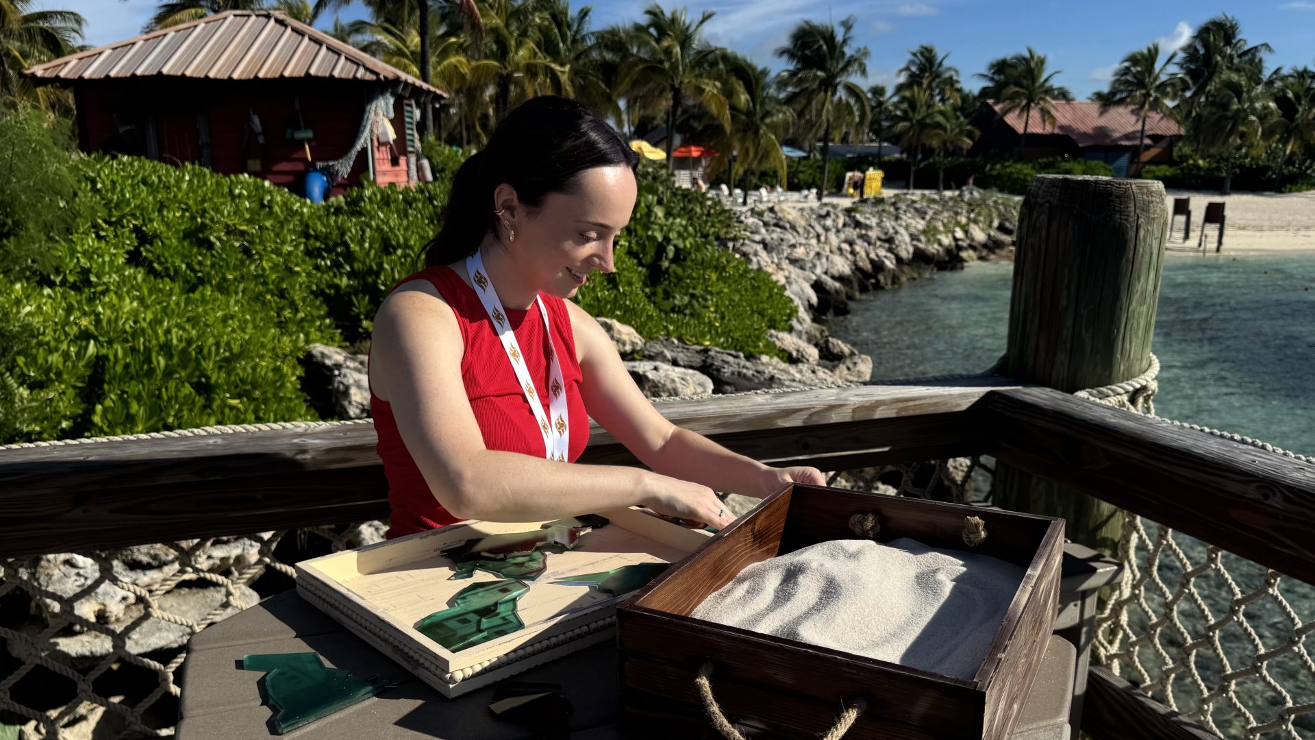 Laura solves Beleive sand puzzle on Castaway Cay