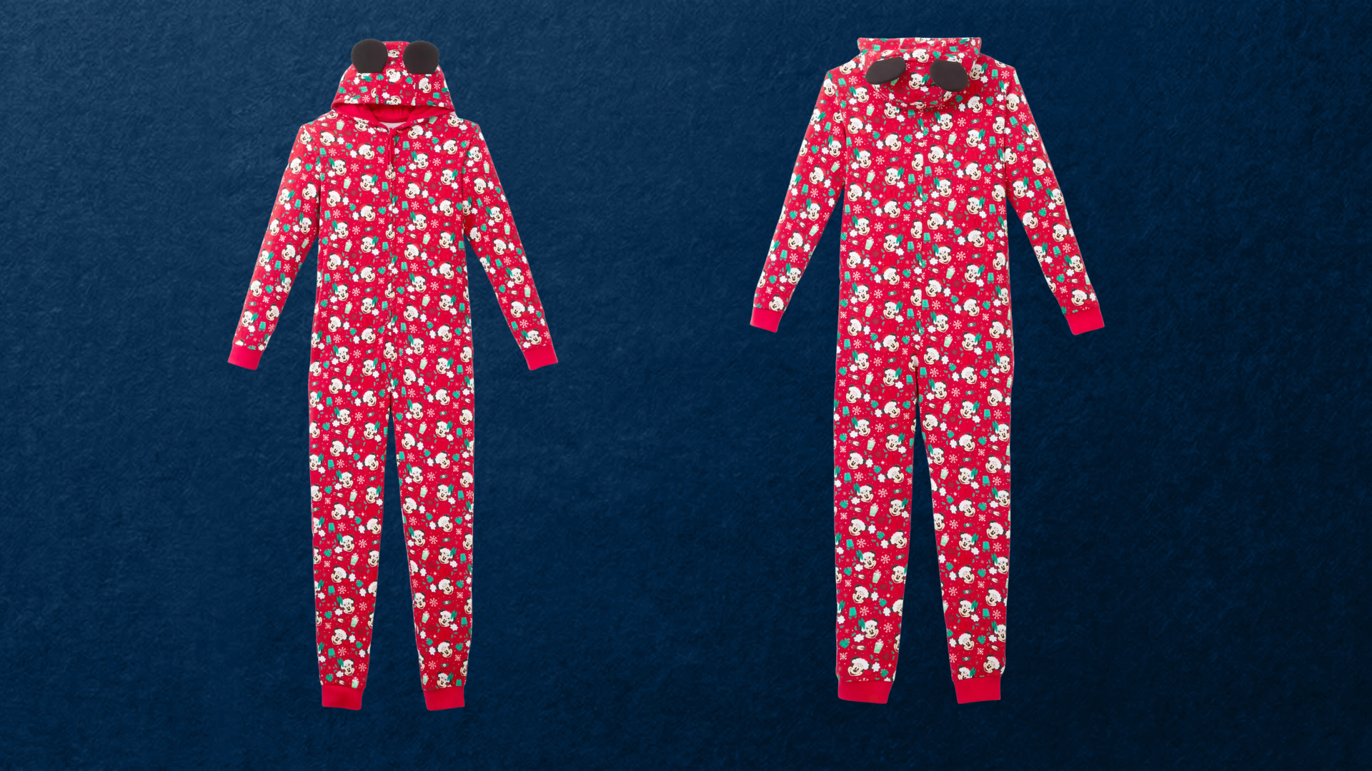 Mickey and Minnie Mouse Holiday Hood One-Piece Adult Pajamas